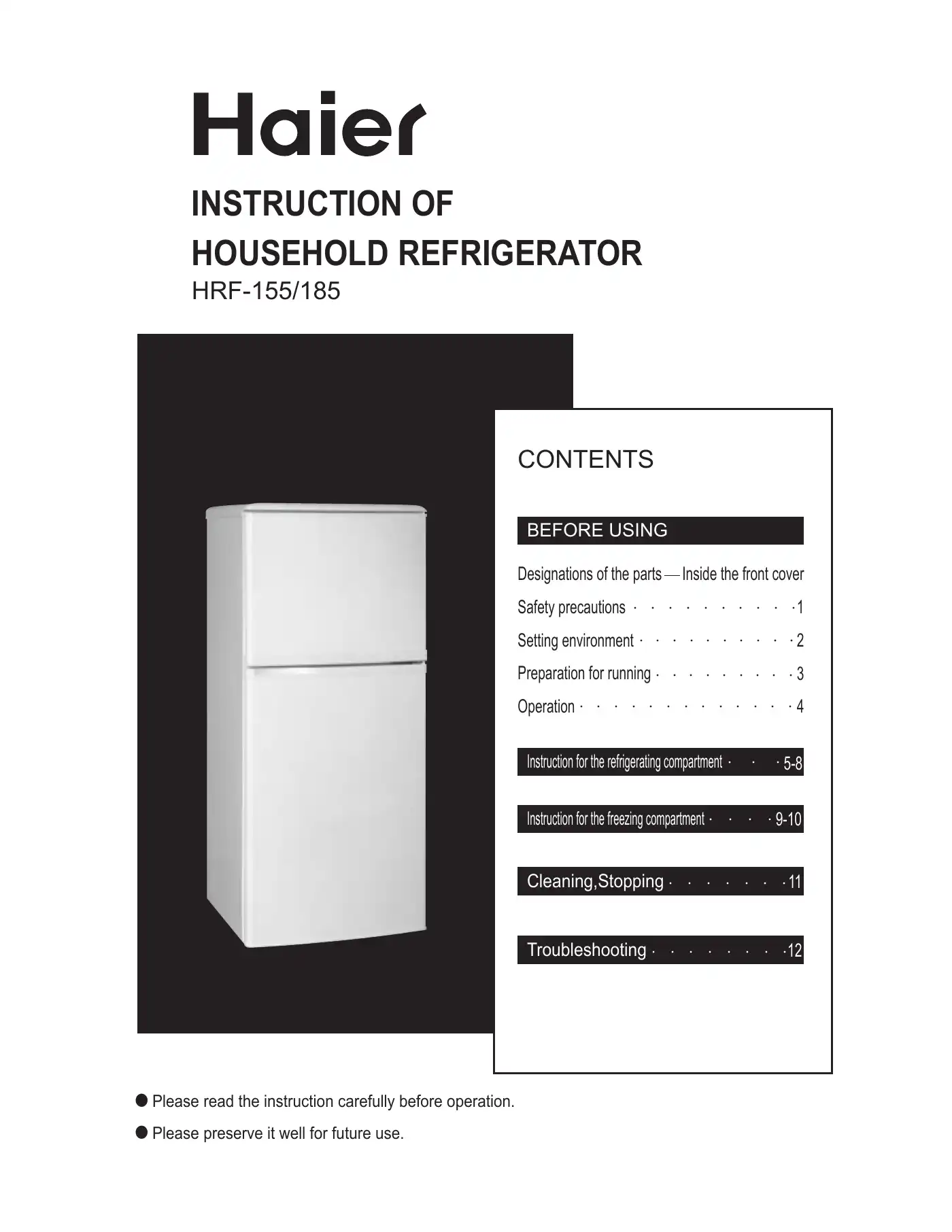 Haier HRF-155 Instruction Manual pdf 1 page image