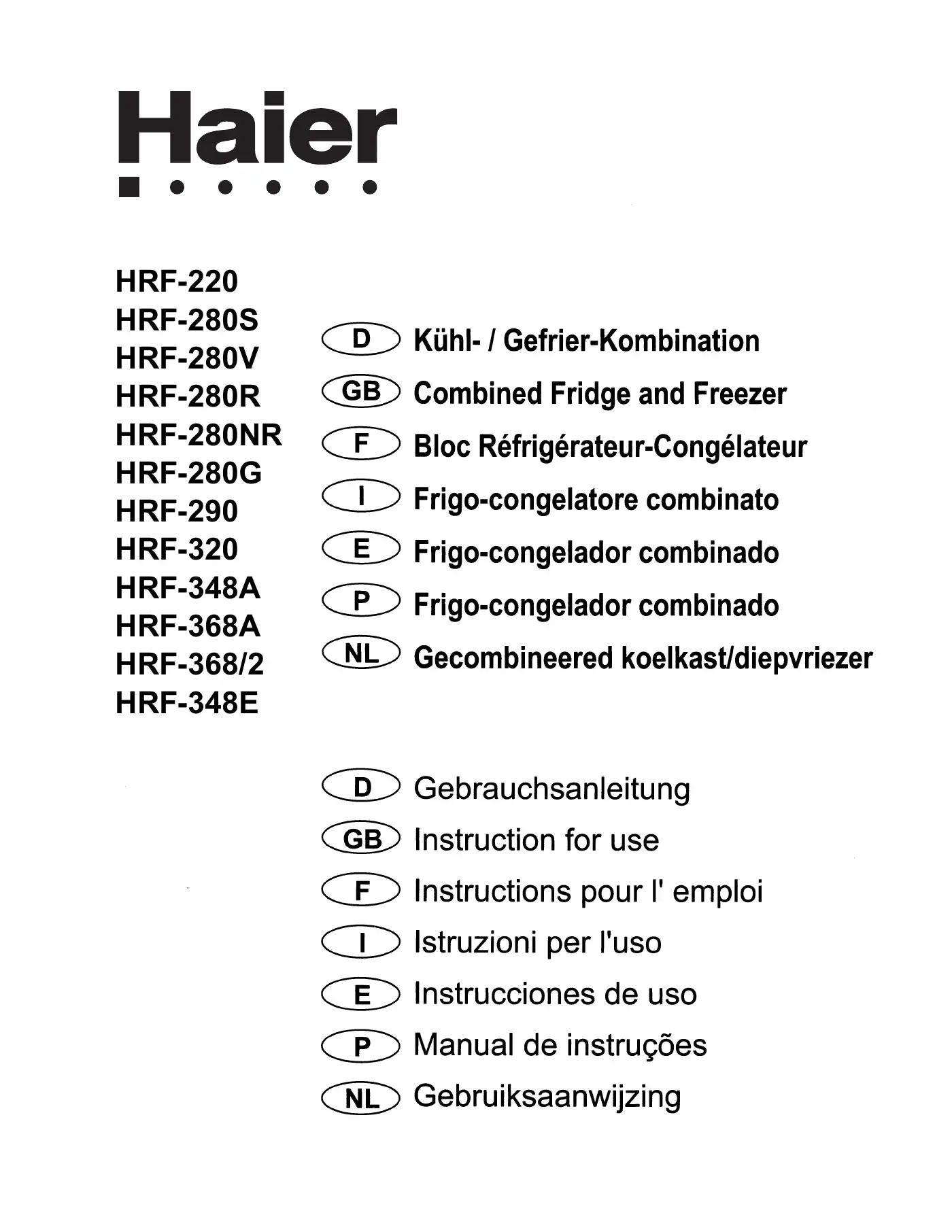 Haier HRF-220 User Manual Manual pdf 1 page image