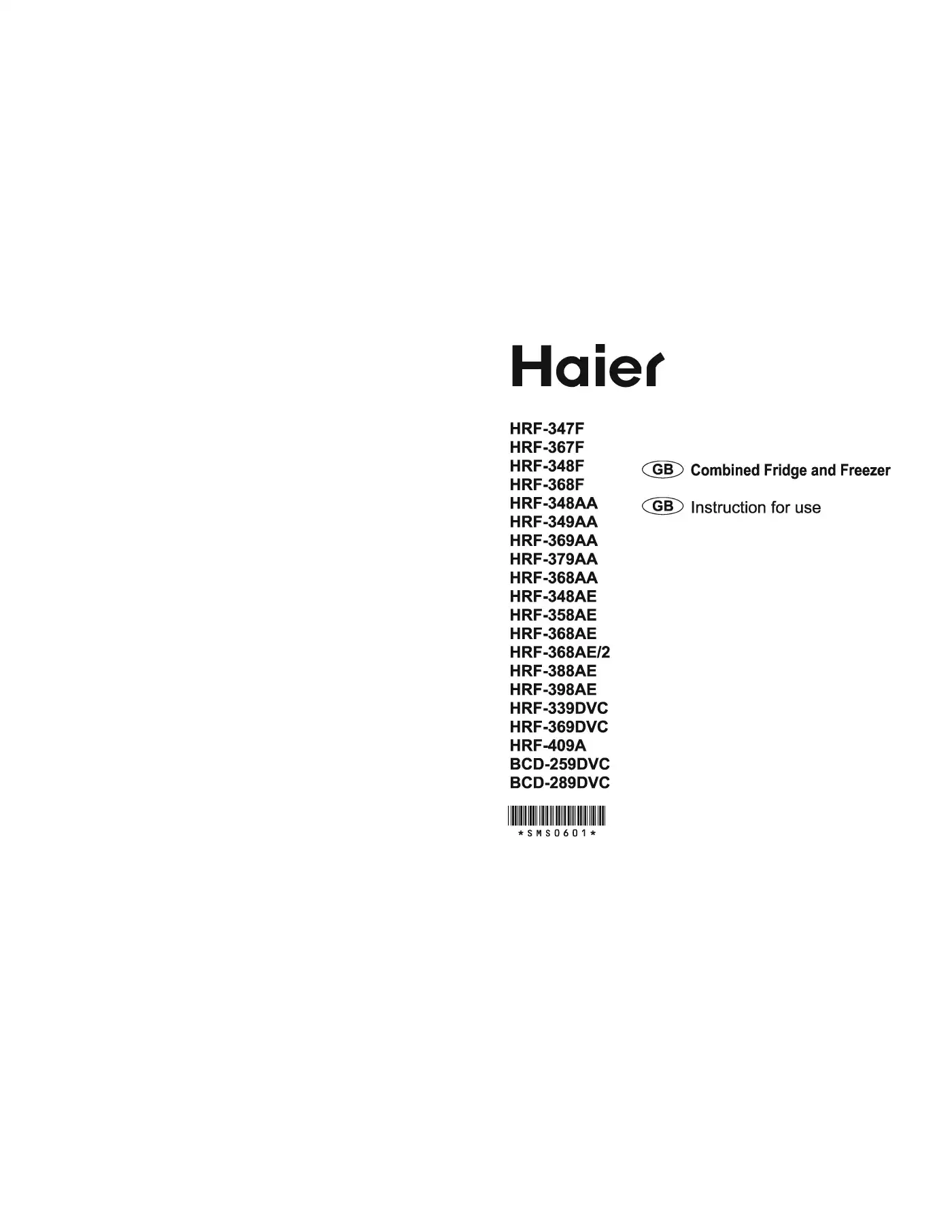 Haier HRF-339DVC Instructions For Use Manual Manual pdf 1 page image