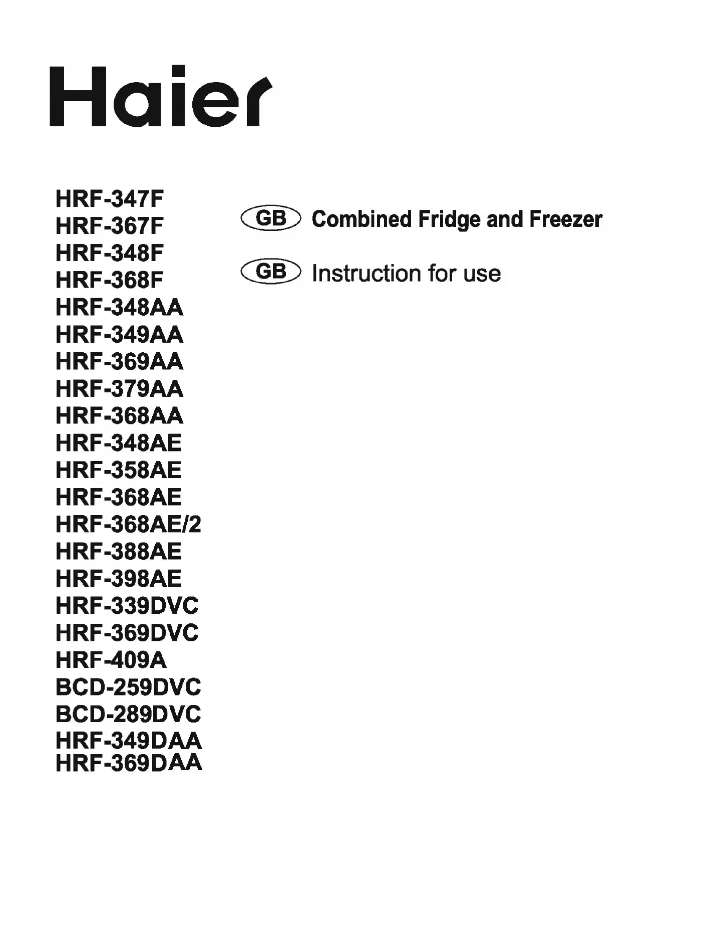 Haier HRF-347F Instructions For Use Manual Manual pdf 1 page image