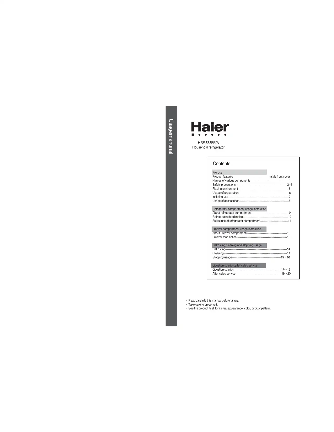 Haier HRF-588FA User Manual Manual pdf 1 page image