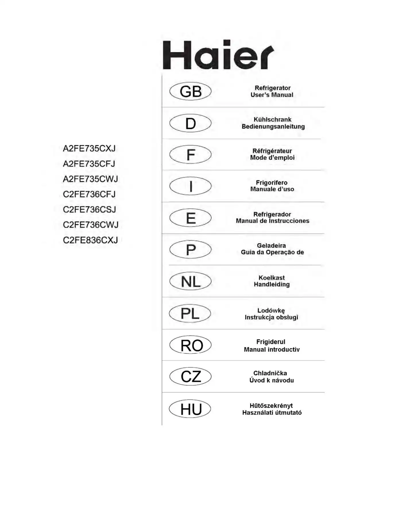 Haier C2FE736CSJ User Manual Manual pdf 1 page image