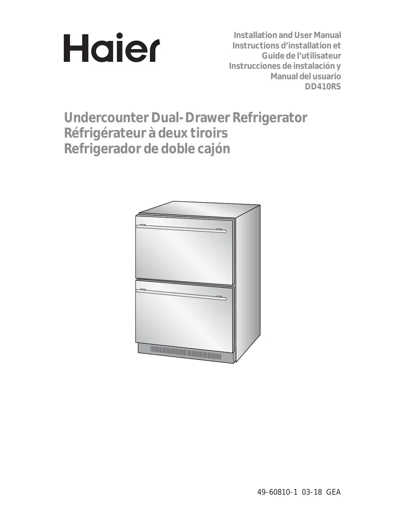 Haier DD410RS Installation And User Manual Manual pdf 1 page image