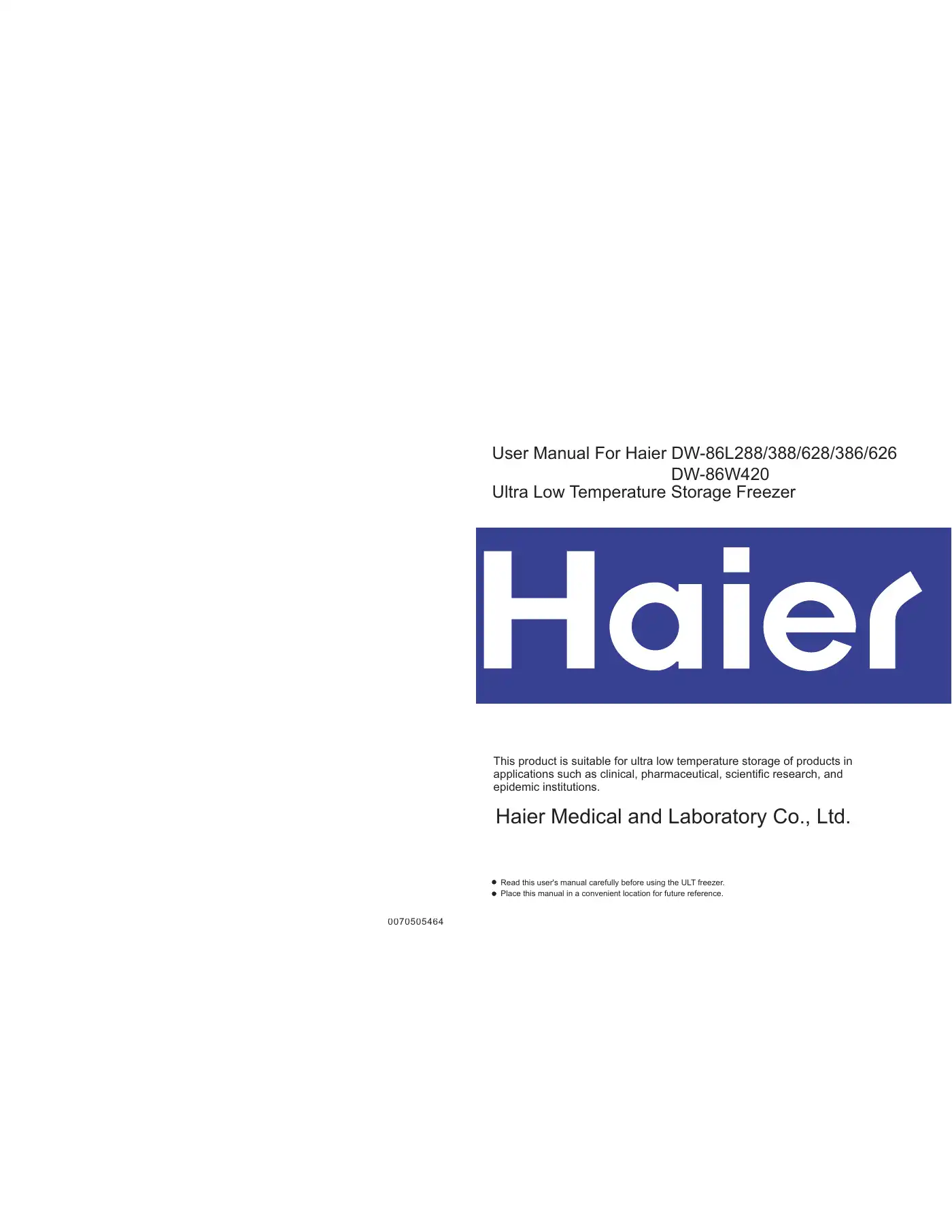 Haier DW-86L288 User Manual Manual pdf 1 page image