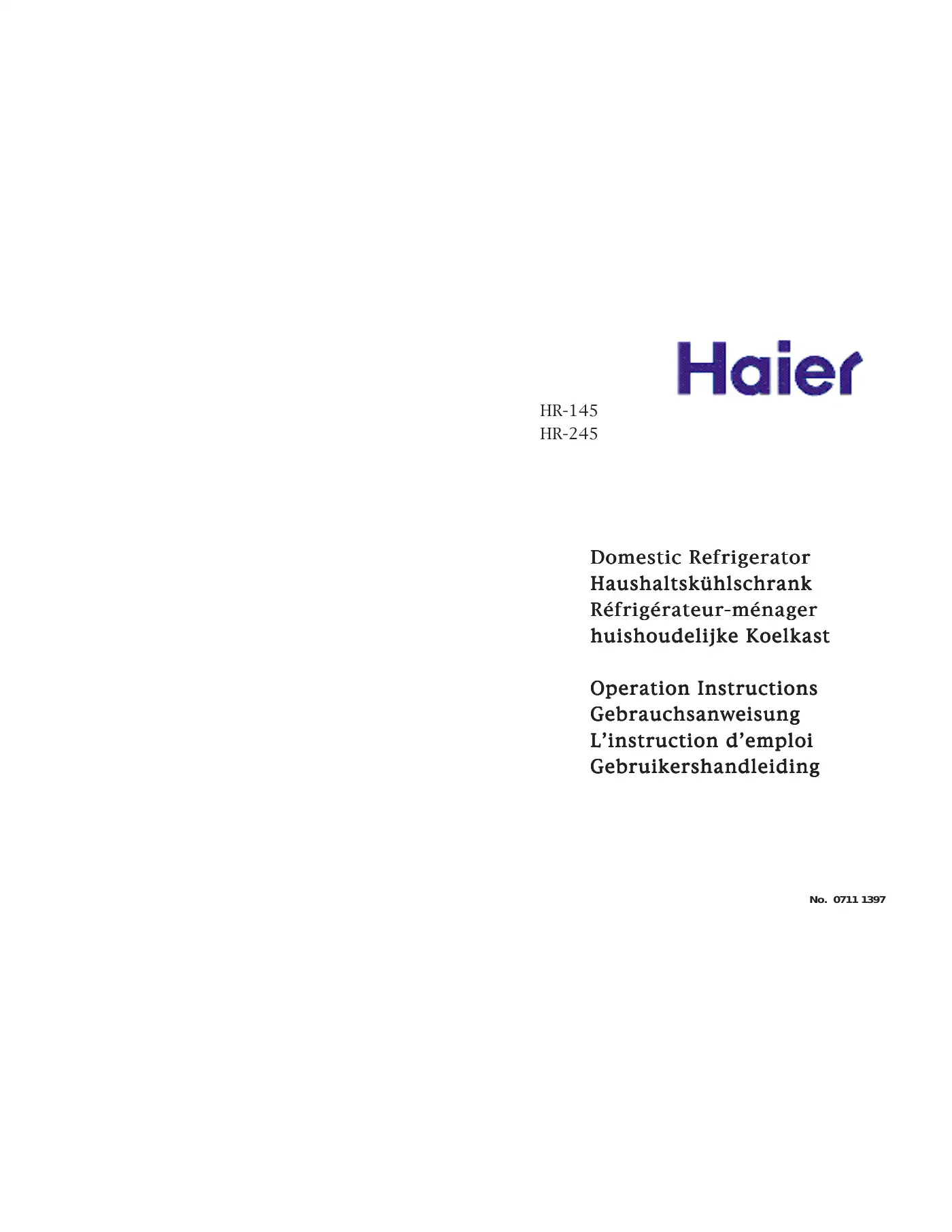 Haier HR-145 Operation Instructions Manual Manual pdf 1 page image