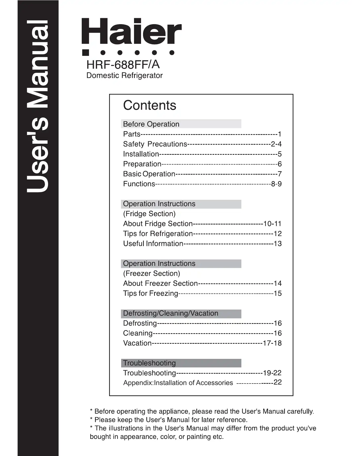 Haier HRF-688FF User Manual Manual pdf 1 page image