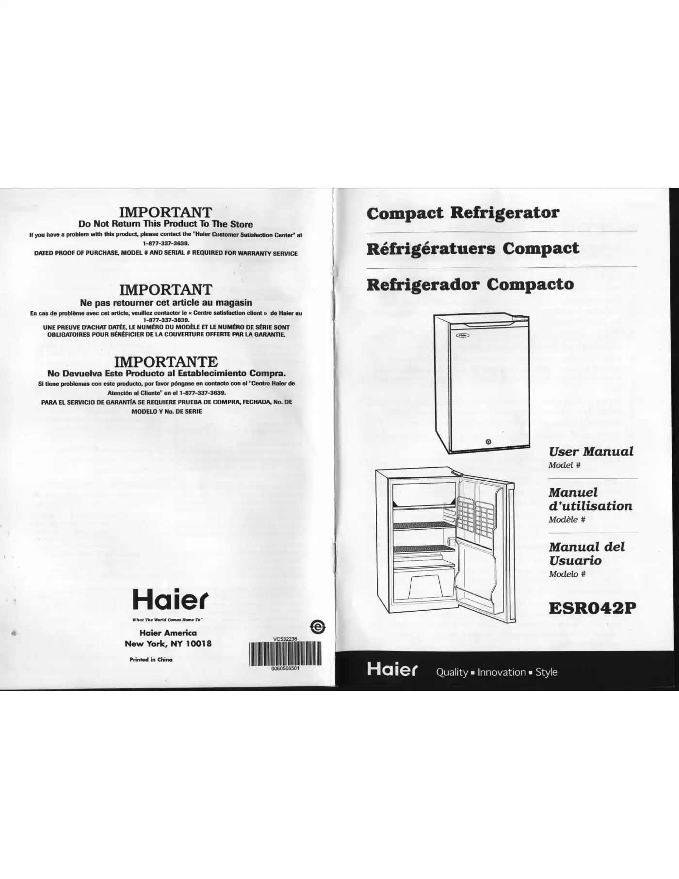 Haier ESR042P User Manual Manual pdf 1 page image