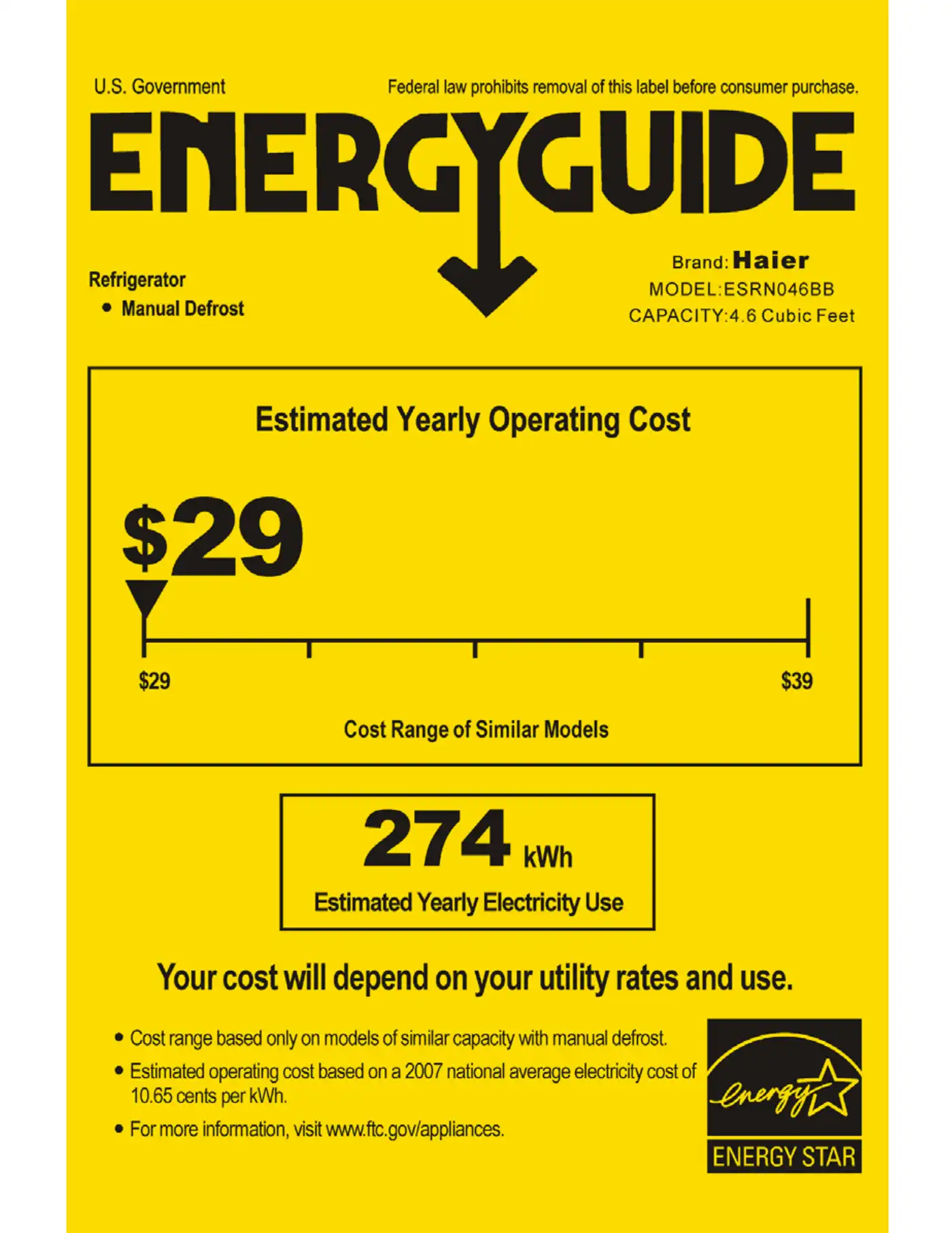 Haier ESRN045B Energy Manual Manual pdf 1 page image