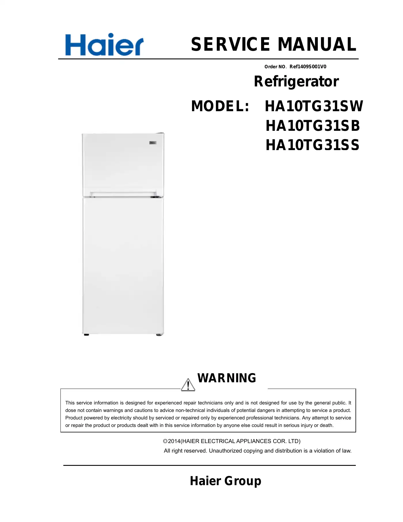 Haier HA10TG31SW Service Manual Manual pdf 1 page image