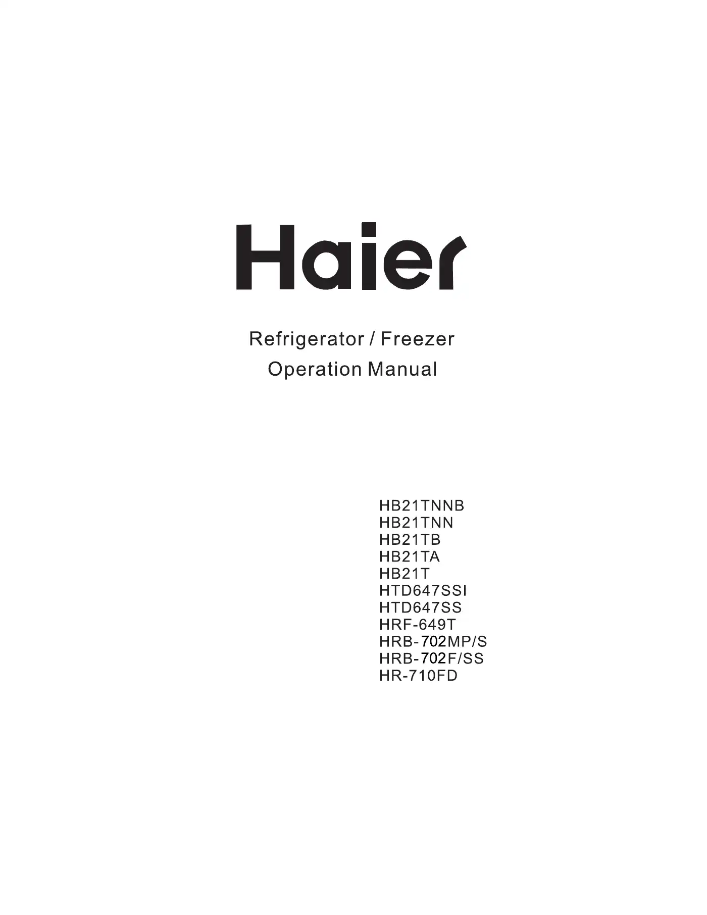 Haier HR-710FD User Manual Manual pdf 1 page image