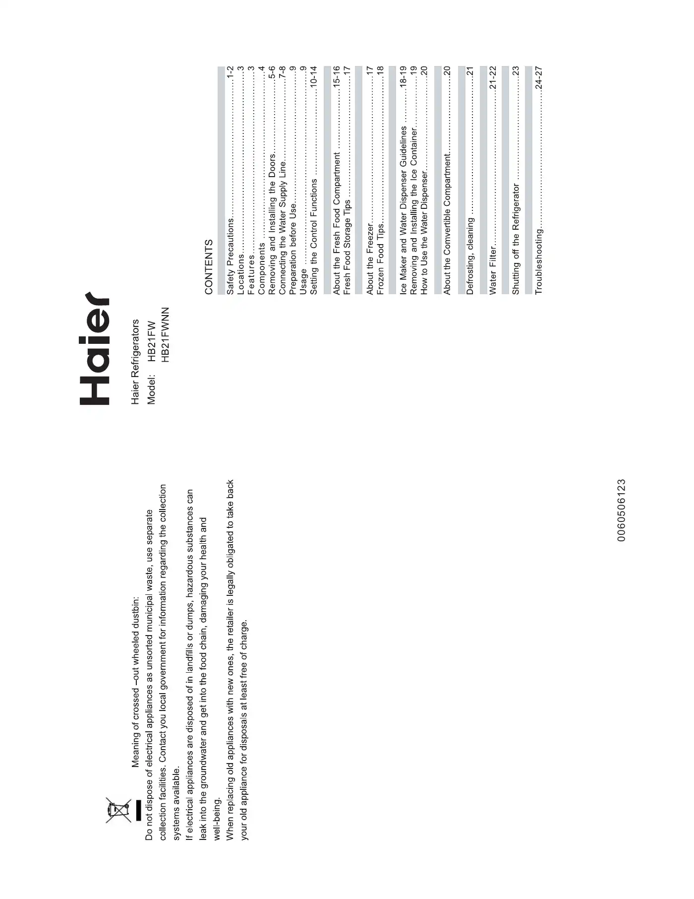 Haier HB21FW User Manual Manual pdf 1 page image