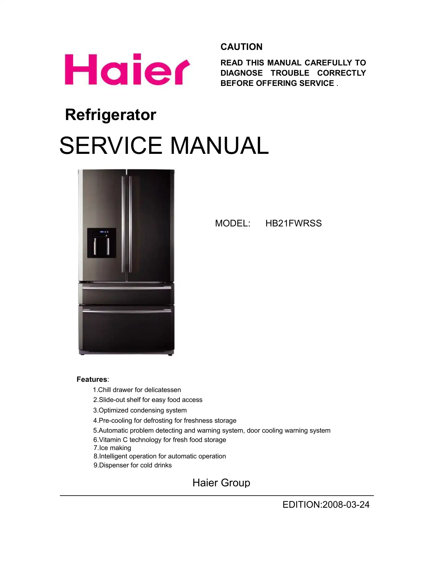Haier HB21FWRSS Service Manual Manual pdf 1 page image