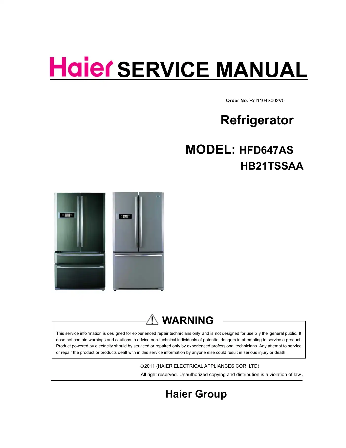 Haier HFD647AS Service Manual Manual pdf 1 page image