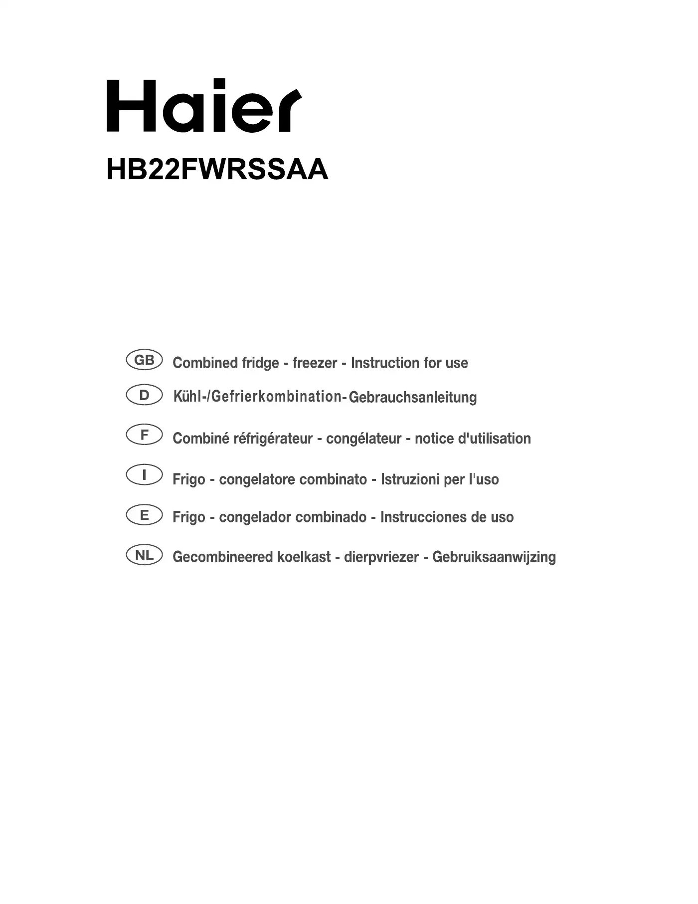 Haier HB22FWRSSAA Instructions For Use Manual Manual pdf 1 page image