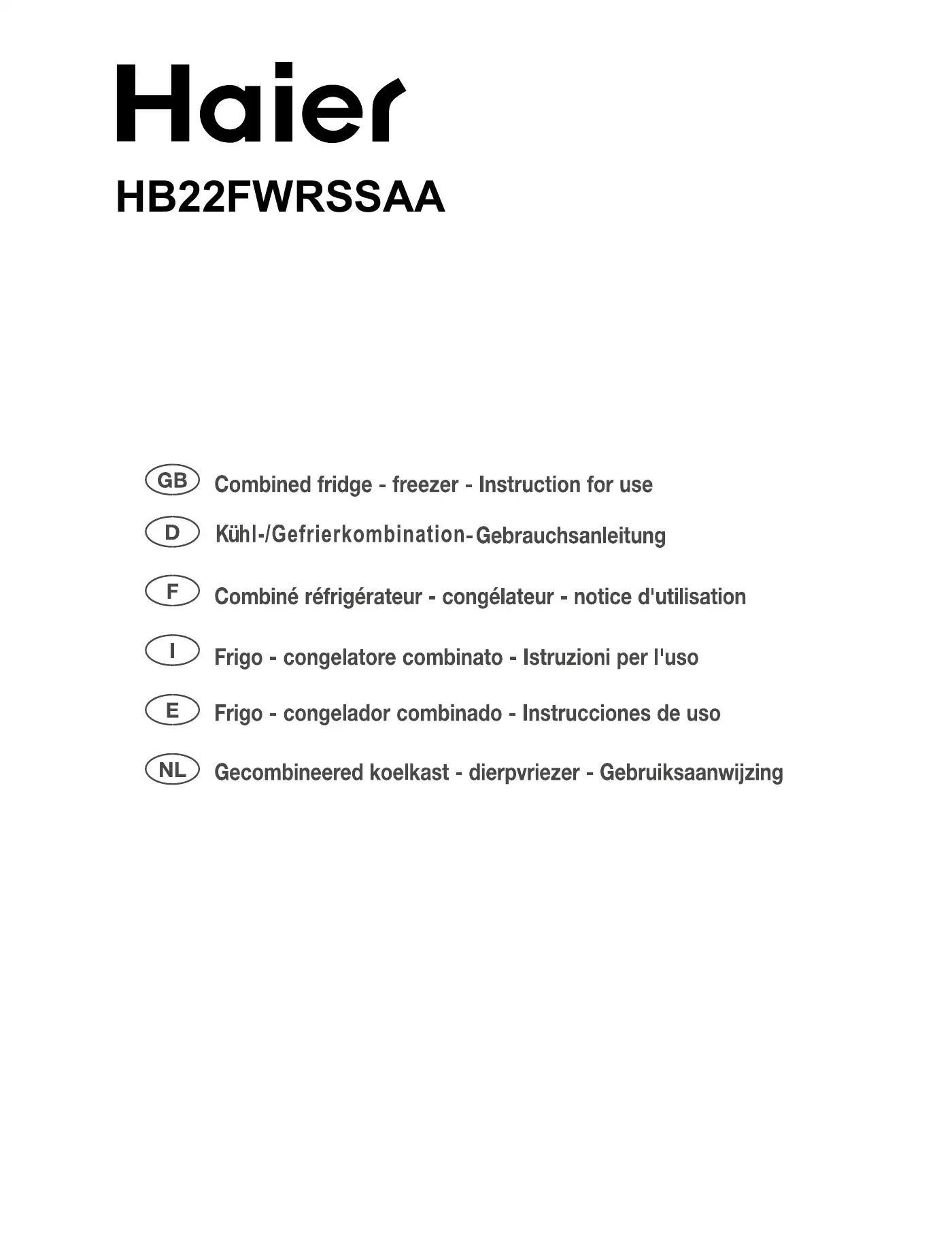 Haier HB22FWRSSAA Instructions For Use Manual Manual pdf 1 page image