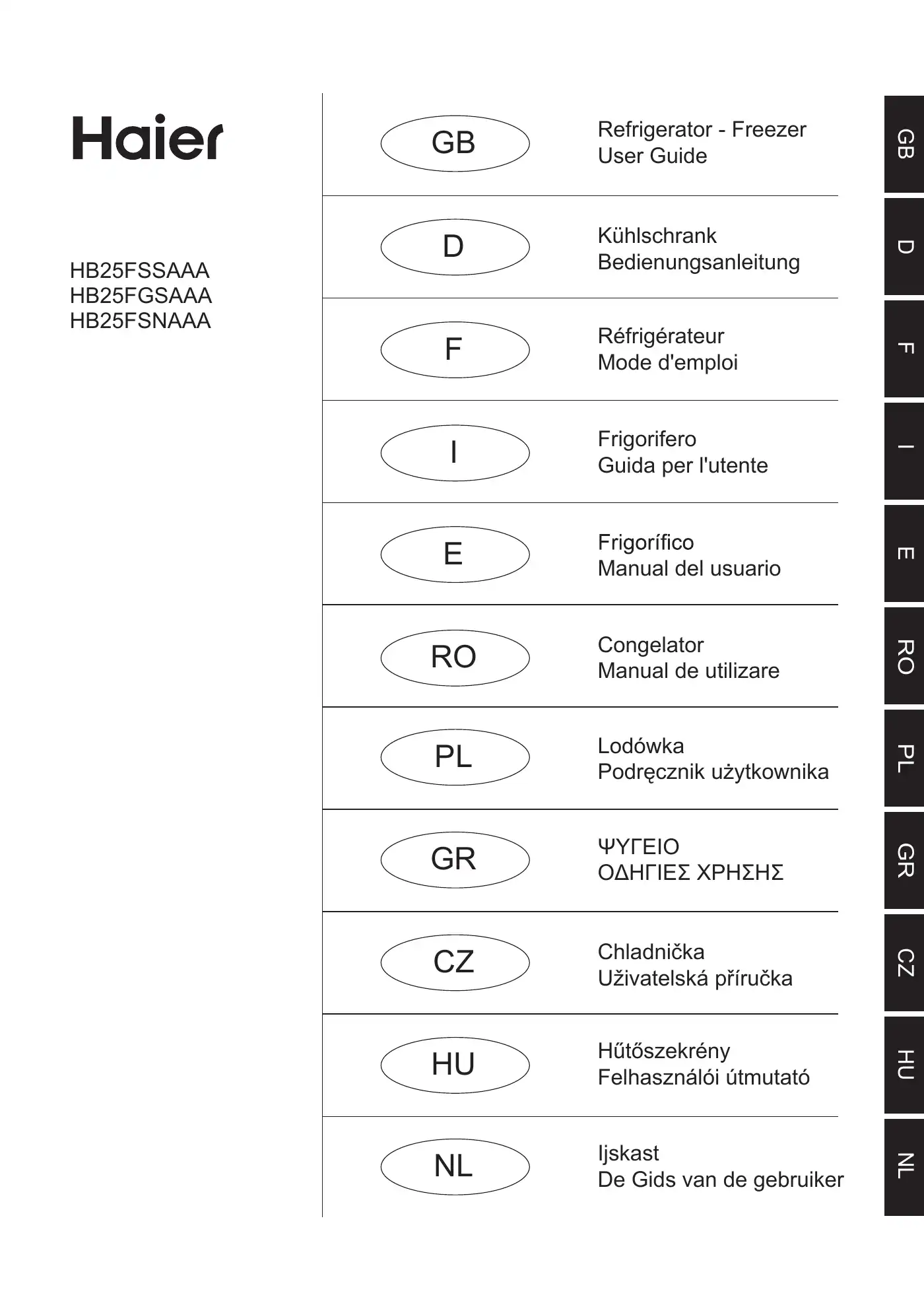 Haier HB25FGSAAA User Manual Manual pdf 1 page image