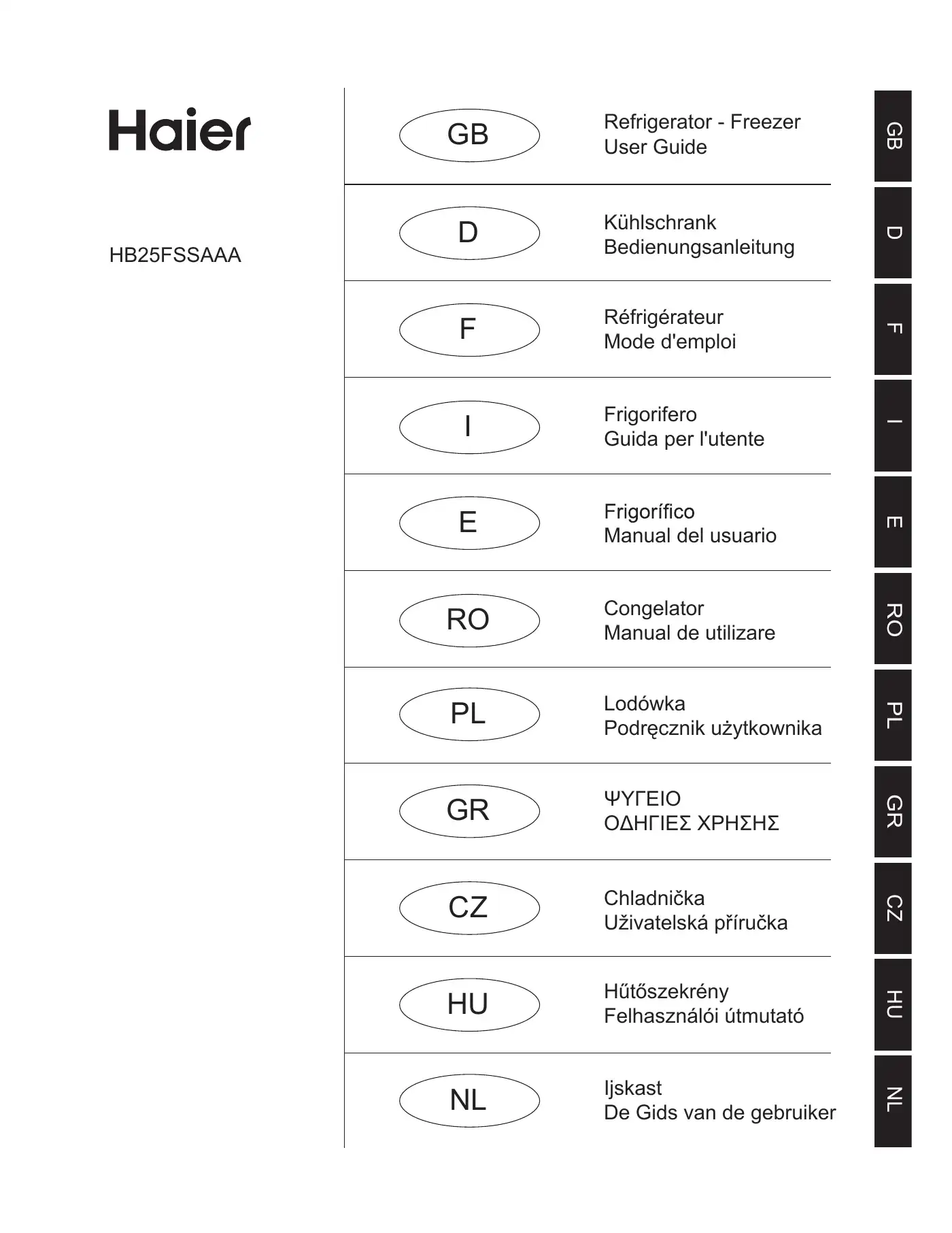 Haier HB25FSSAAA User Manual Manual pdf 1 page image
