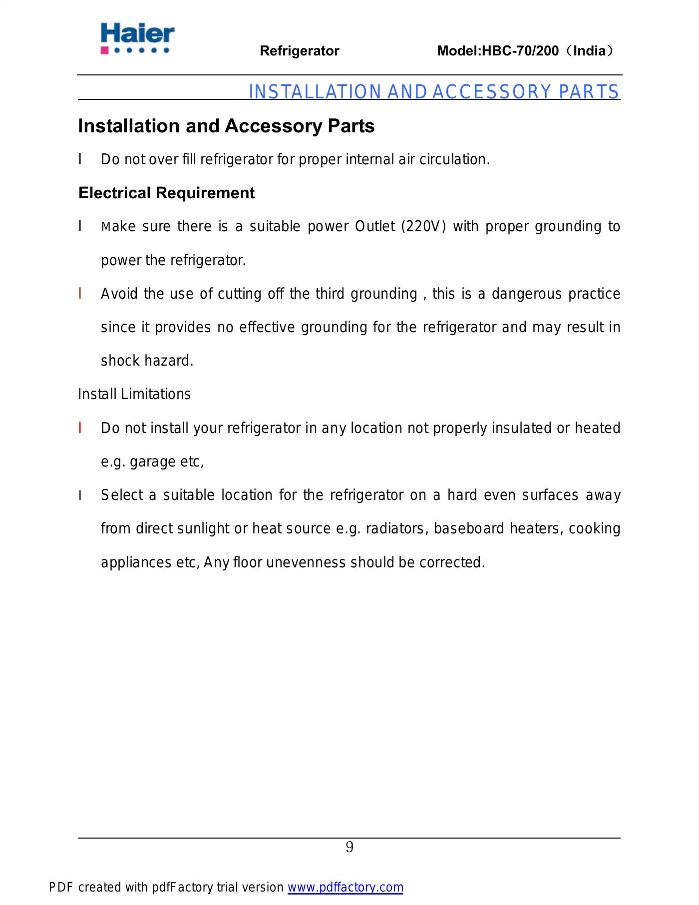 Haier HBC-200 Service Manual Manual pdf 10 page image