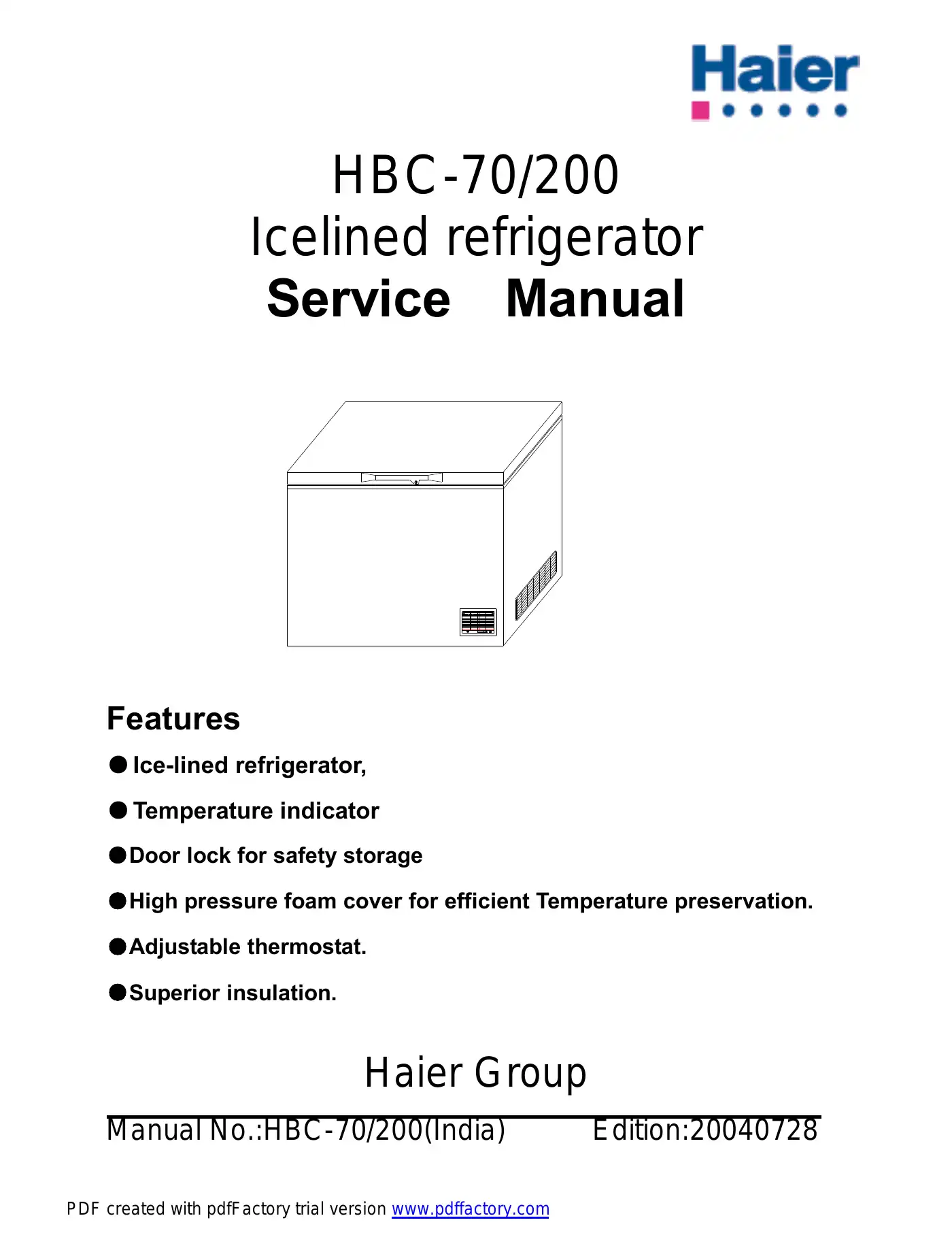 Haier HBC-200 Service Manual Manual pdf 1 page image