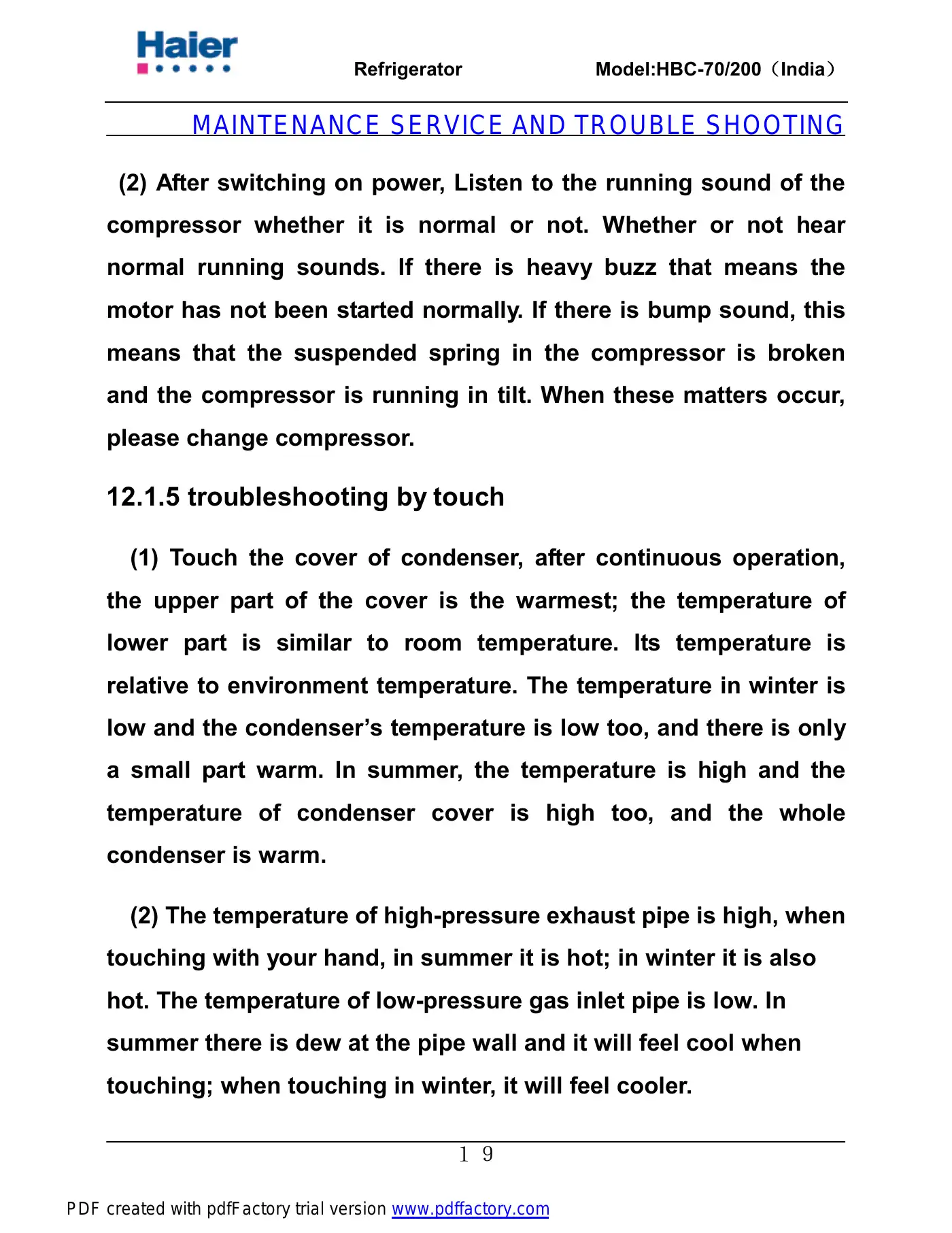 Haier HBC-200 Service Manual Manual pdf 20 page image