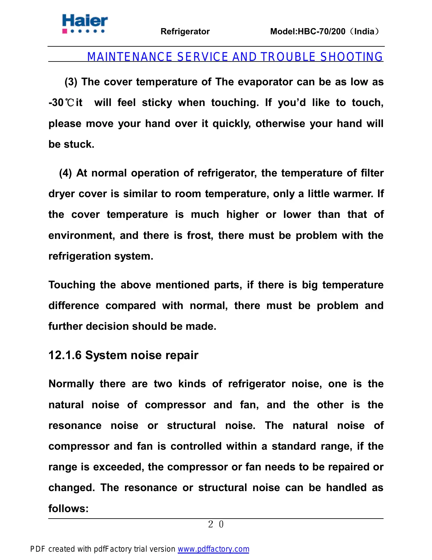 Haier HBC-200 Service Manual Manual pdf 21 page image