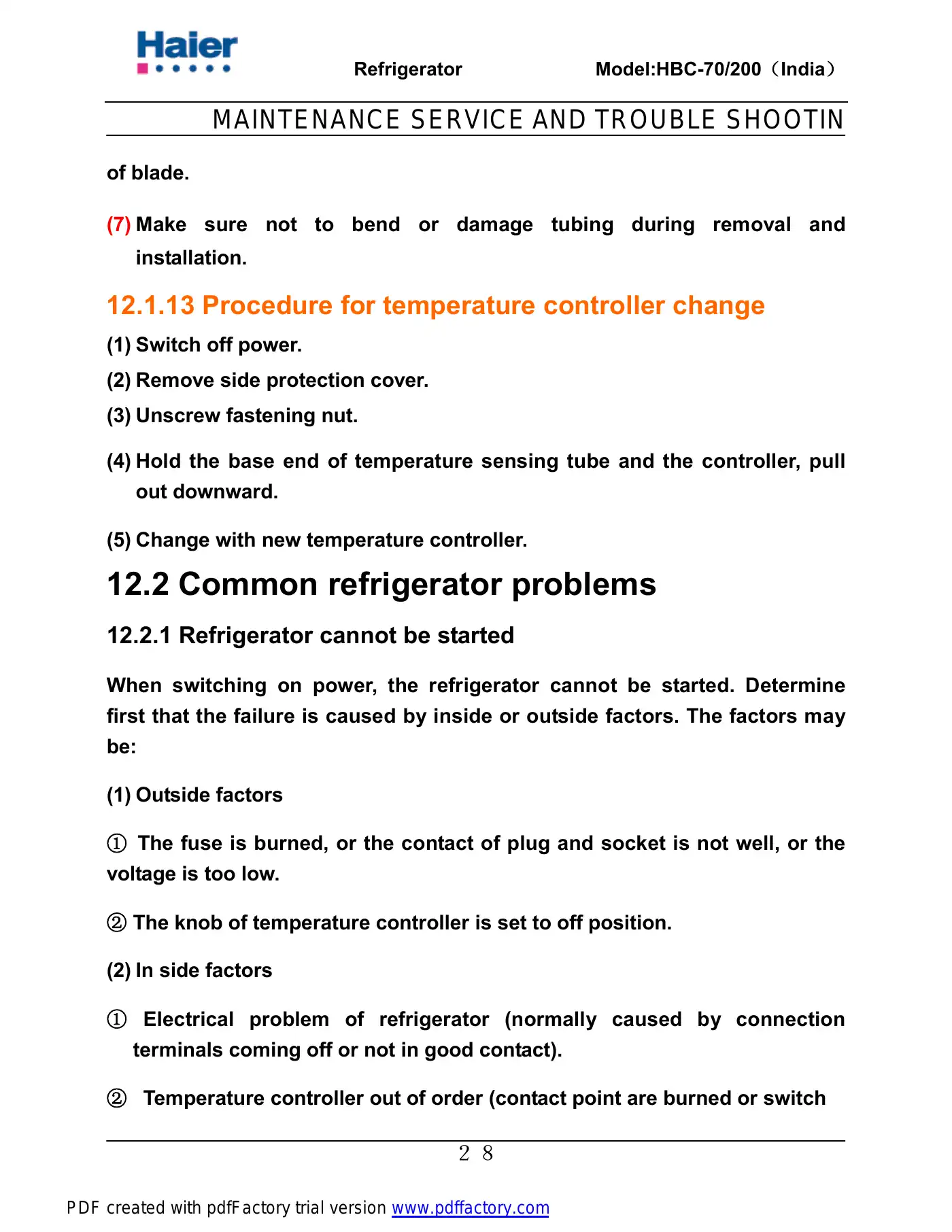 Haier HBC-200 Service Manual Manual pdf 29 page image