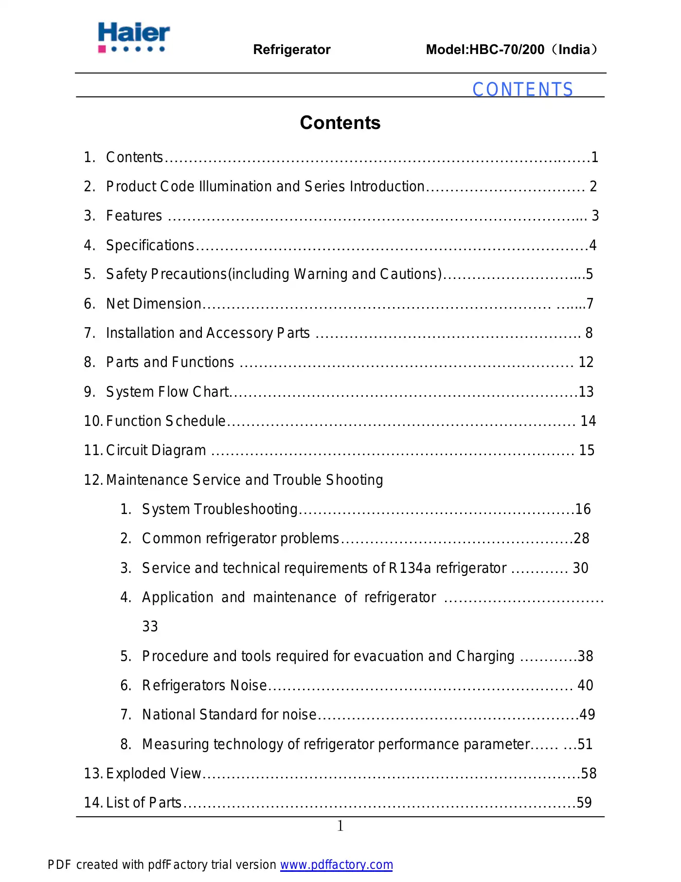 Haier HBC-200 Service Manual Manual pdf 2 page image