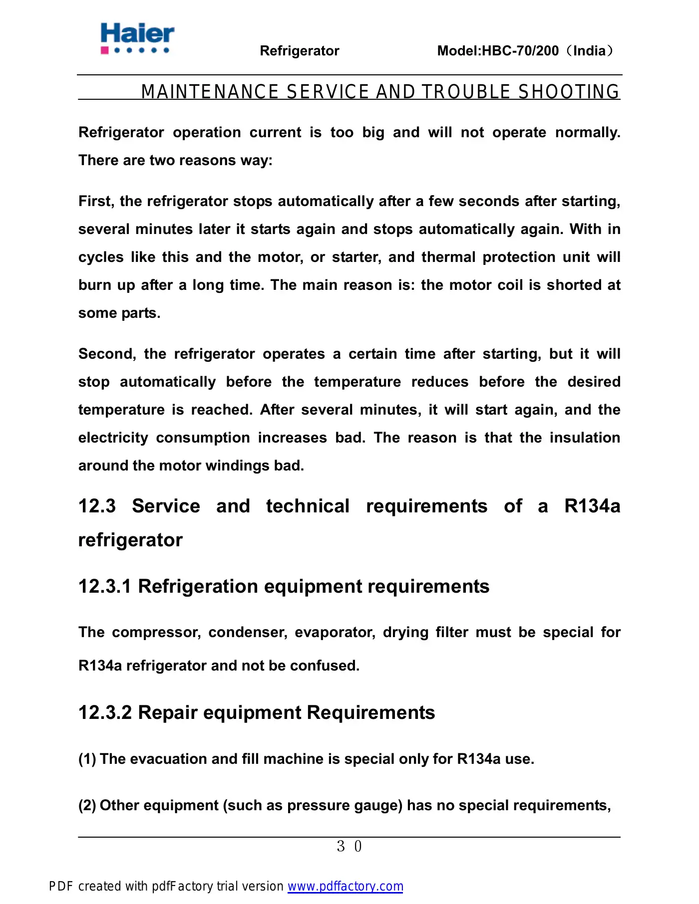 Haier HBC-200 Service Manual Manual pdf 31 page image