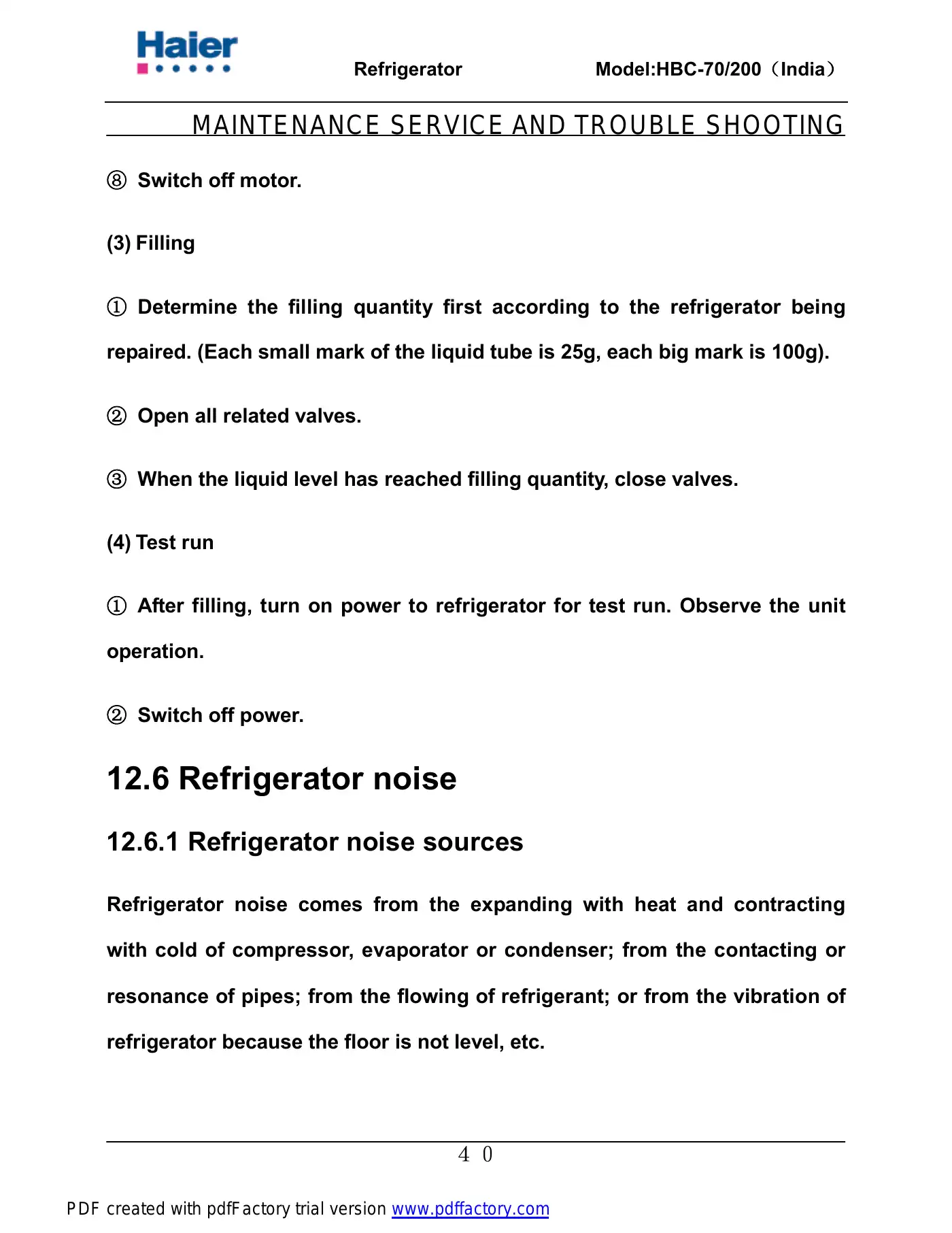 Haier HBC-200 Service Manual Manual pdf 41 page image