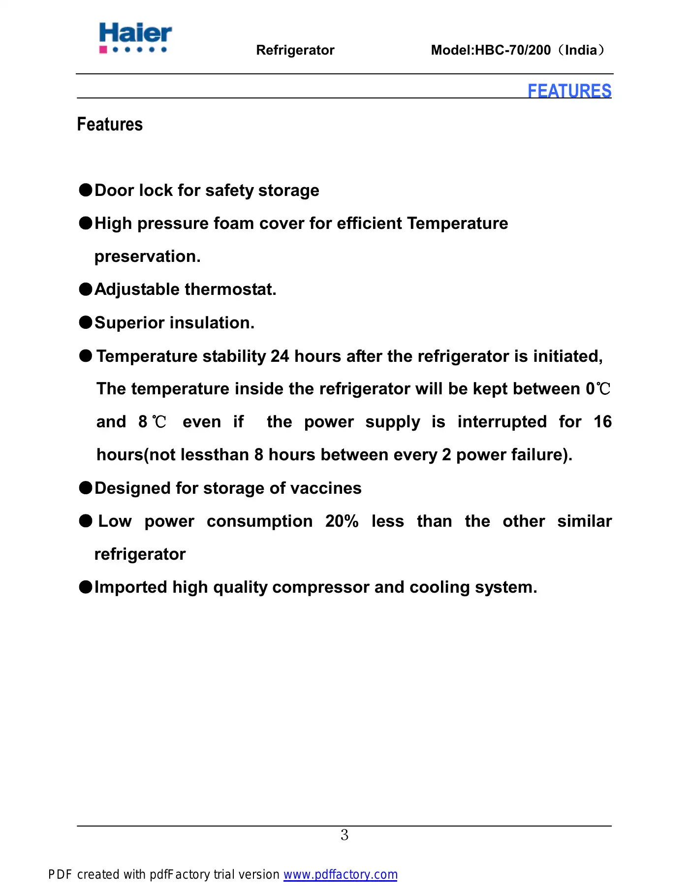 Haier HBC-200 Service Manual Manual pdf 4 page image