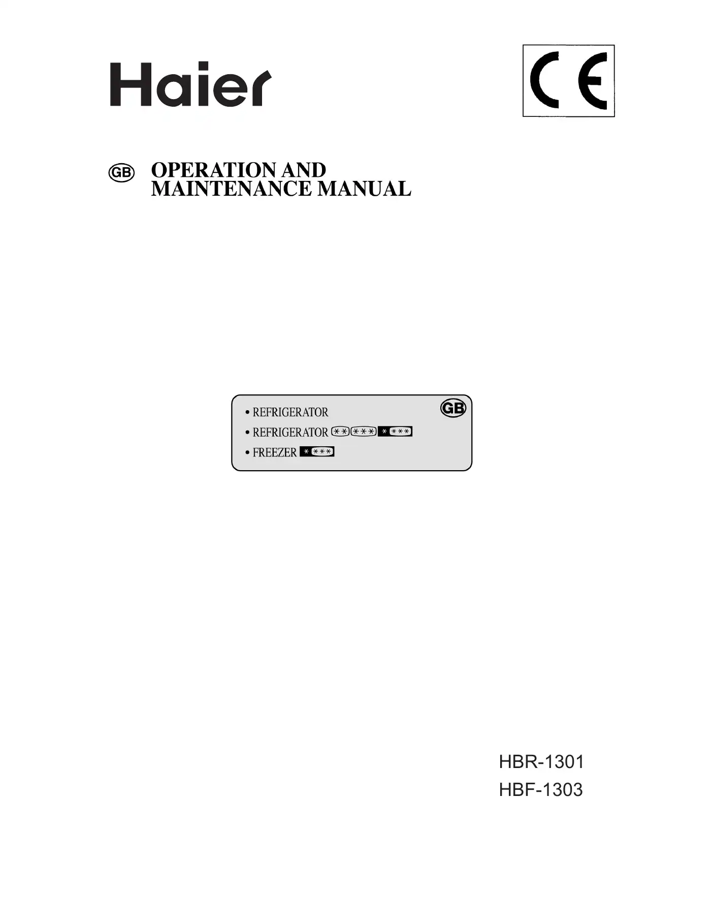 Haier HBF-1303 Operation And Maintenance Manual Manual pdf 1 page image