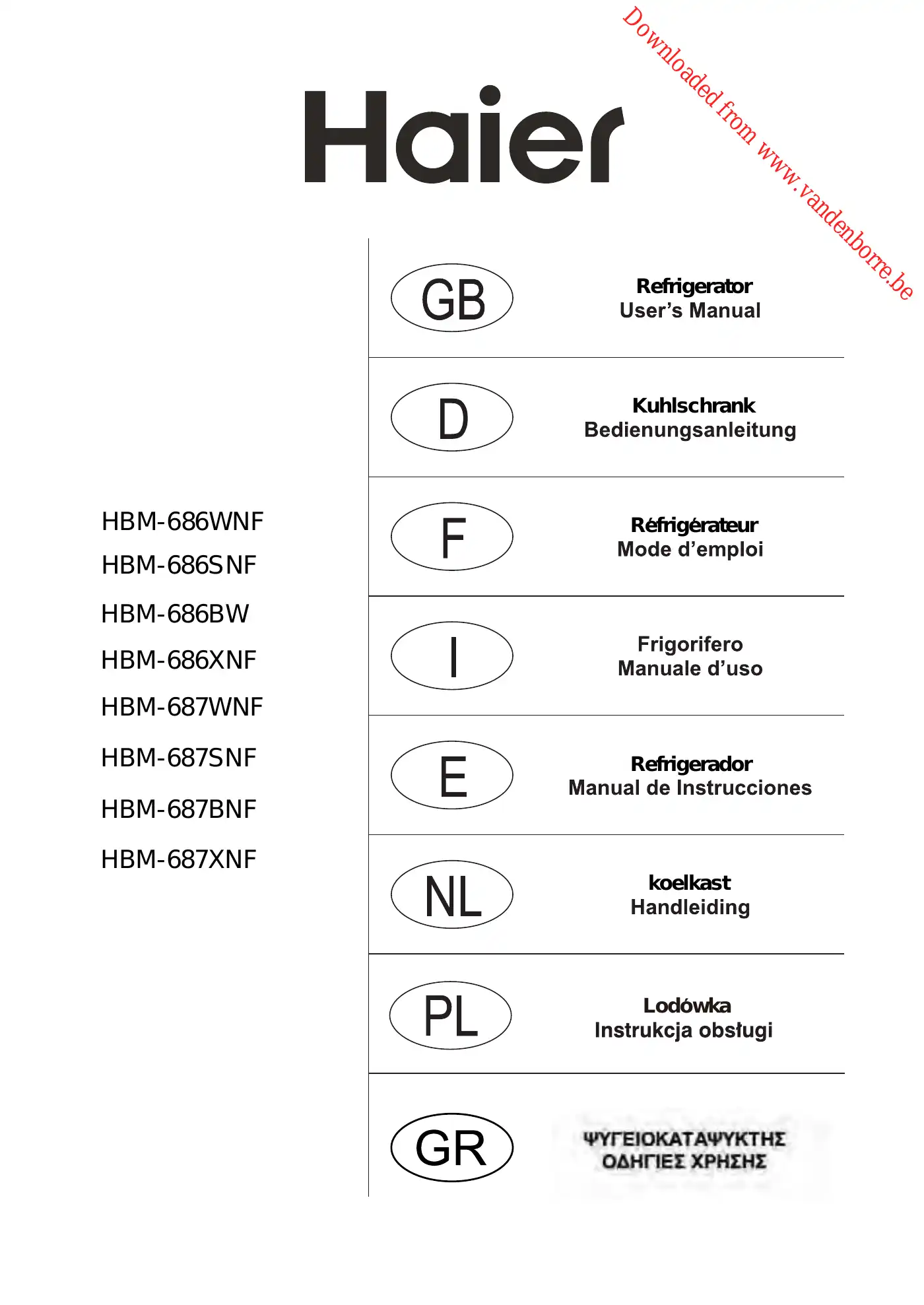 Haier HBM-686WNF User Manual Manual pdf 1 page image