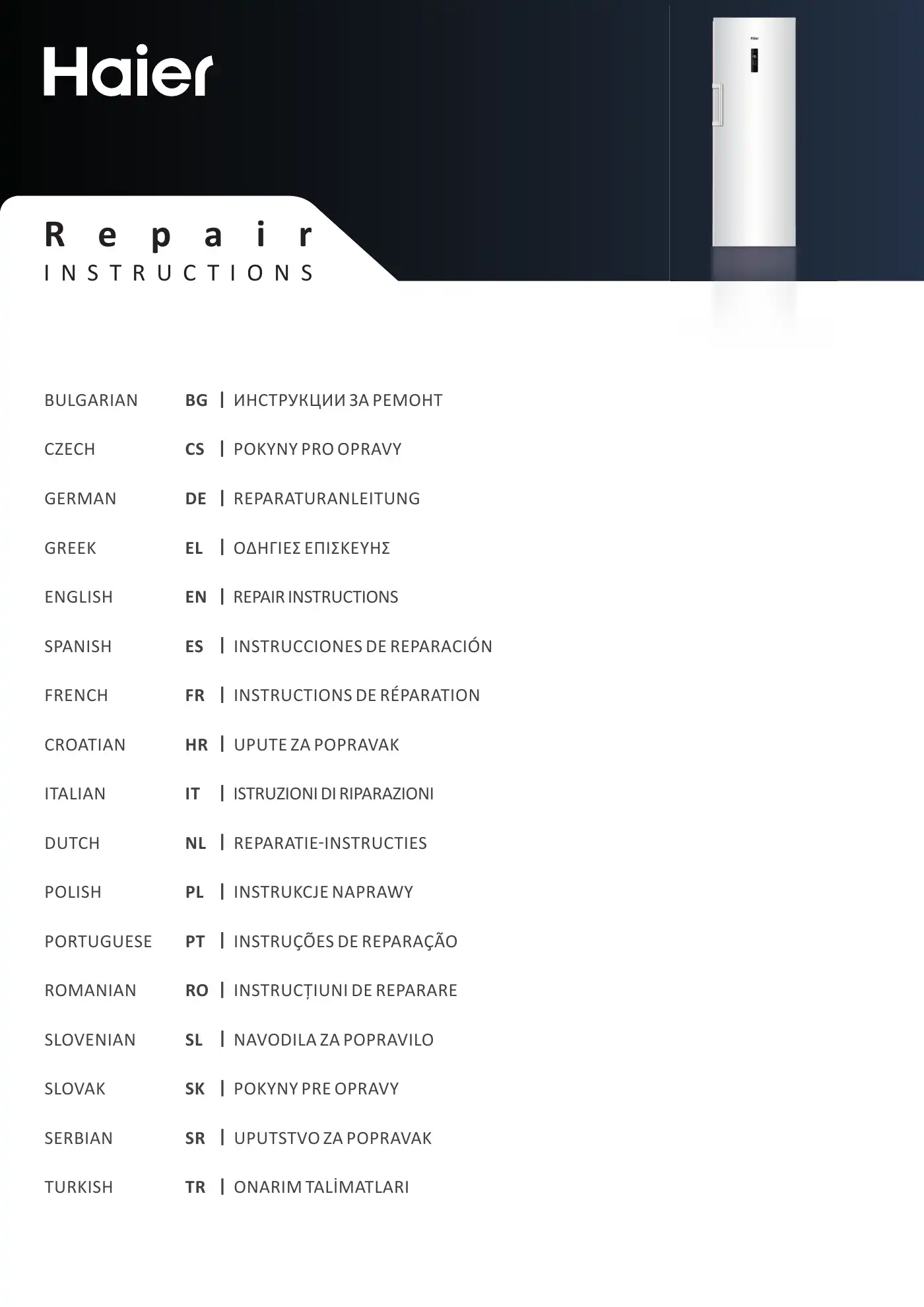 Haier HBW5719E Repair Instructions Manual pdf 1 page image