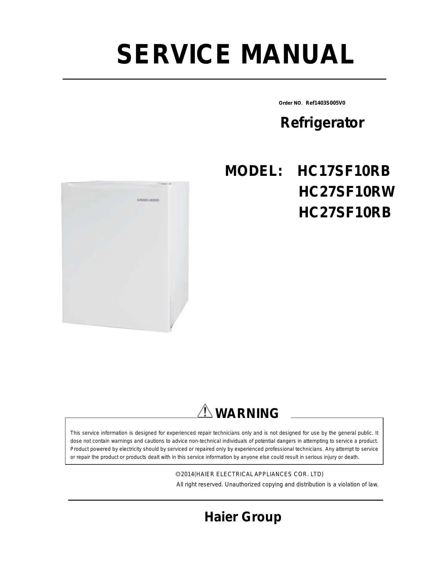 Haier HC17SF10RB Service Manual Manual pdf 1 page image