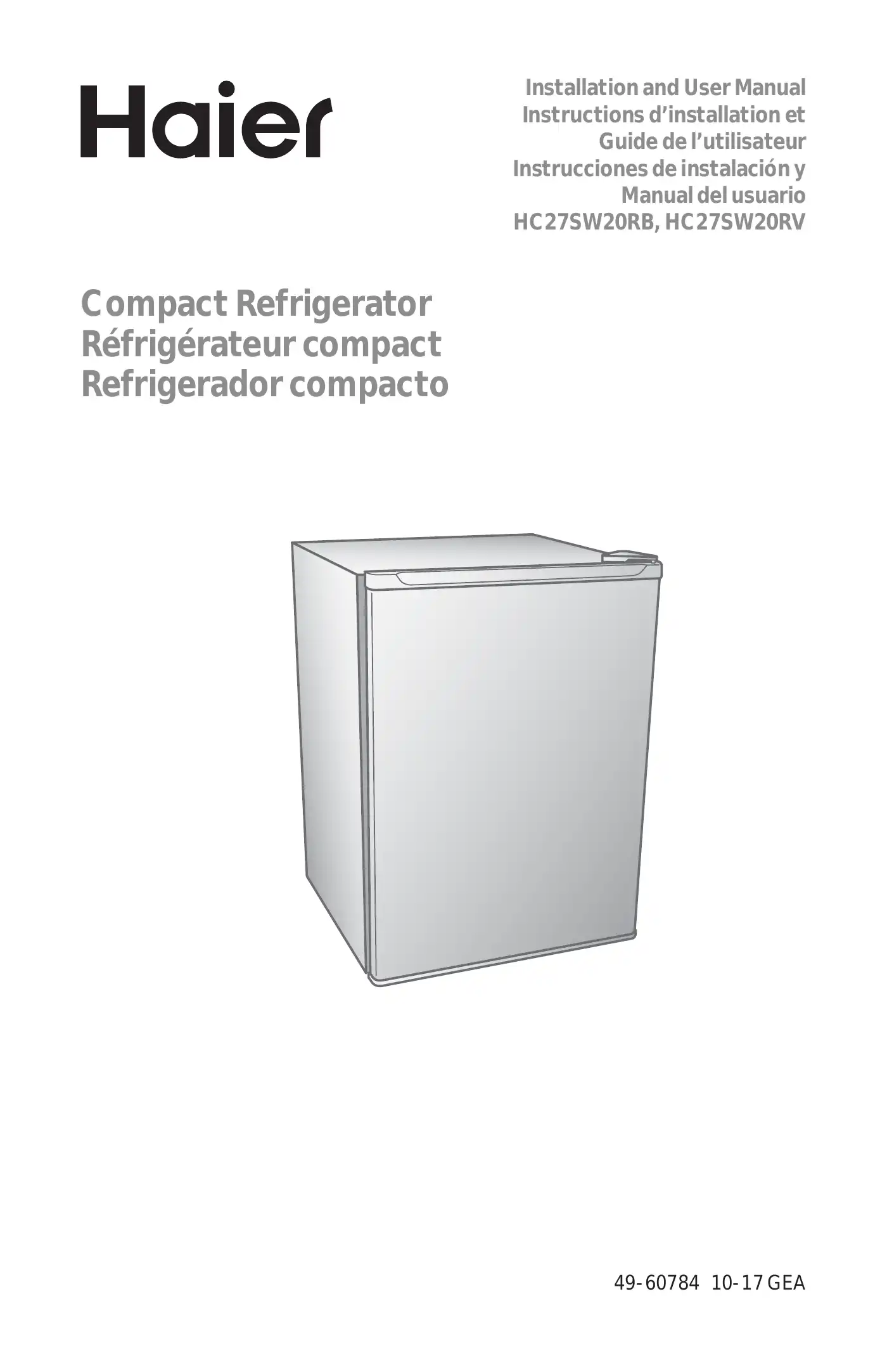 Haier HC27SW20RV Installation And User Manual Manual pdf 1 page image