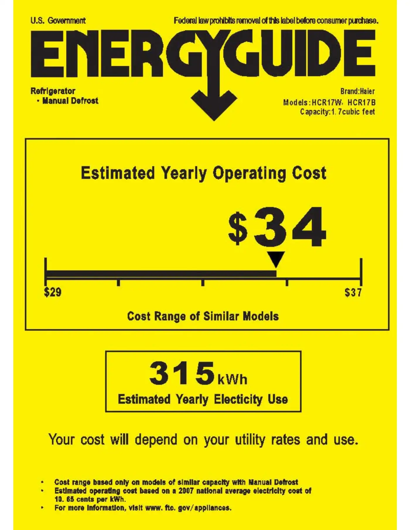 Haier HCR17B Energy Manual Manual pdf 1 page image