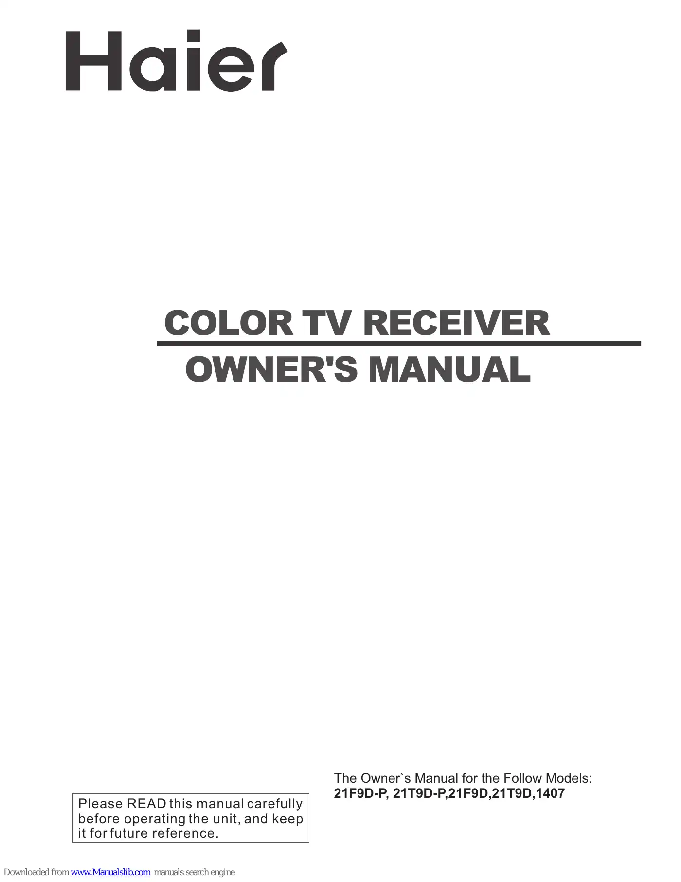 Haier 21F9D-P Owner's Manual Manual pdf 1 page image
