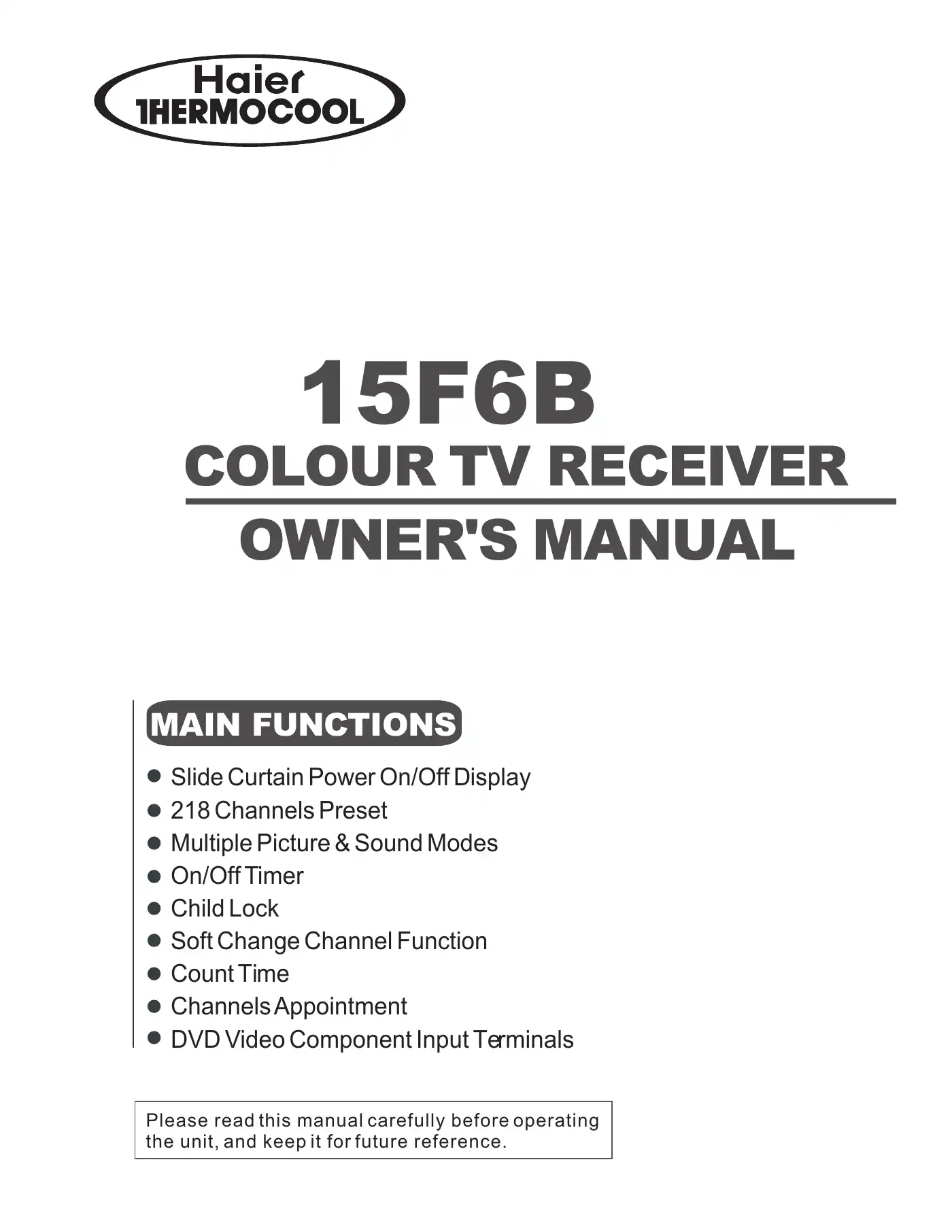 Haier 15F6B Owner's Manual Manual pdf 1 page image
