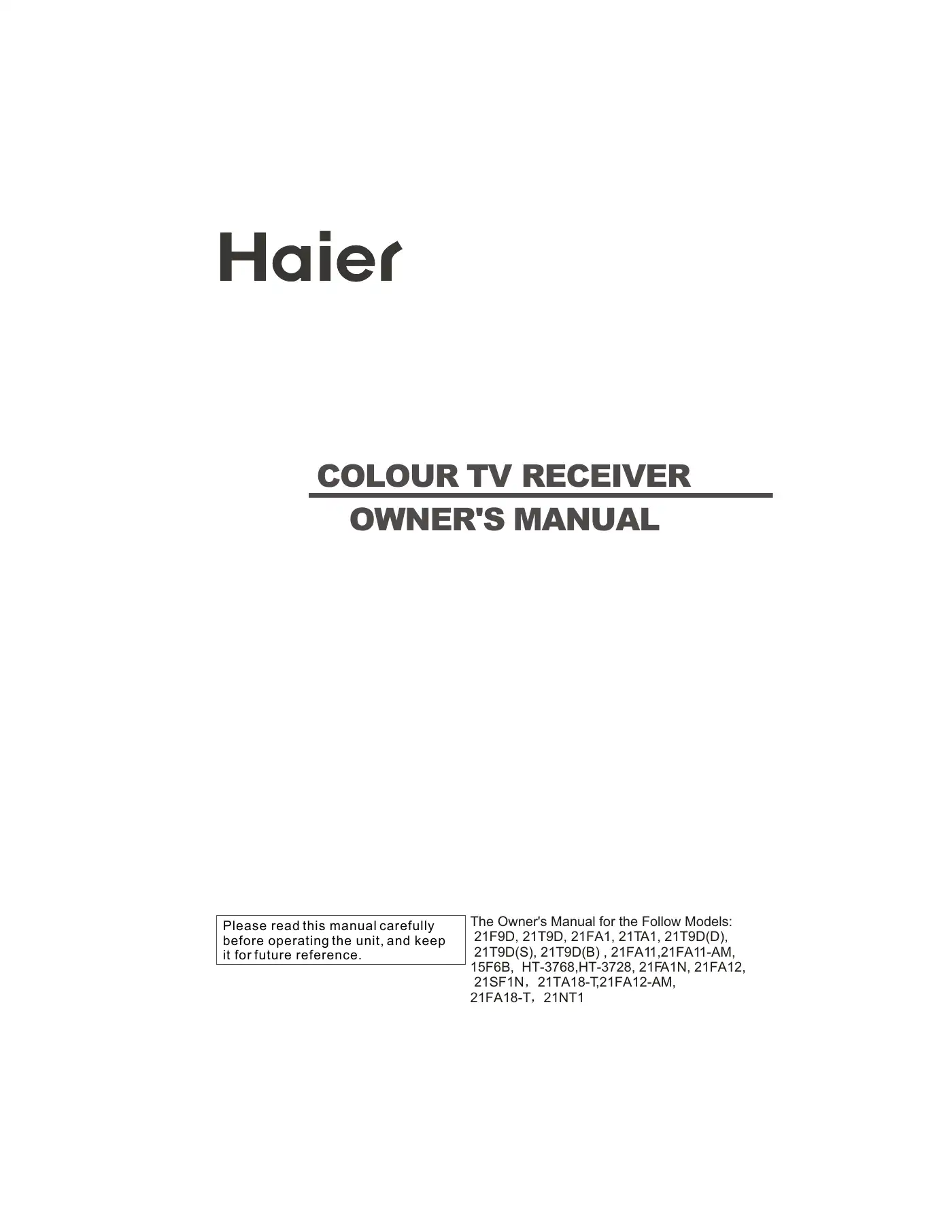 Haier 21NT1 Owner's Manual Manual pdf 1 page image