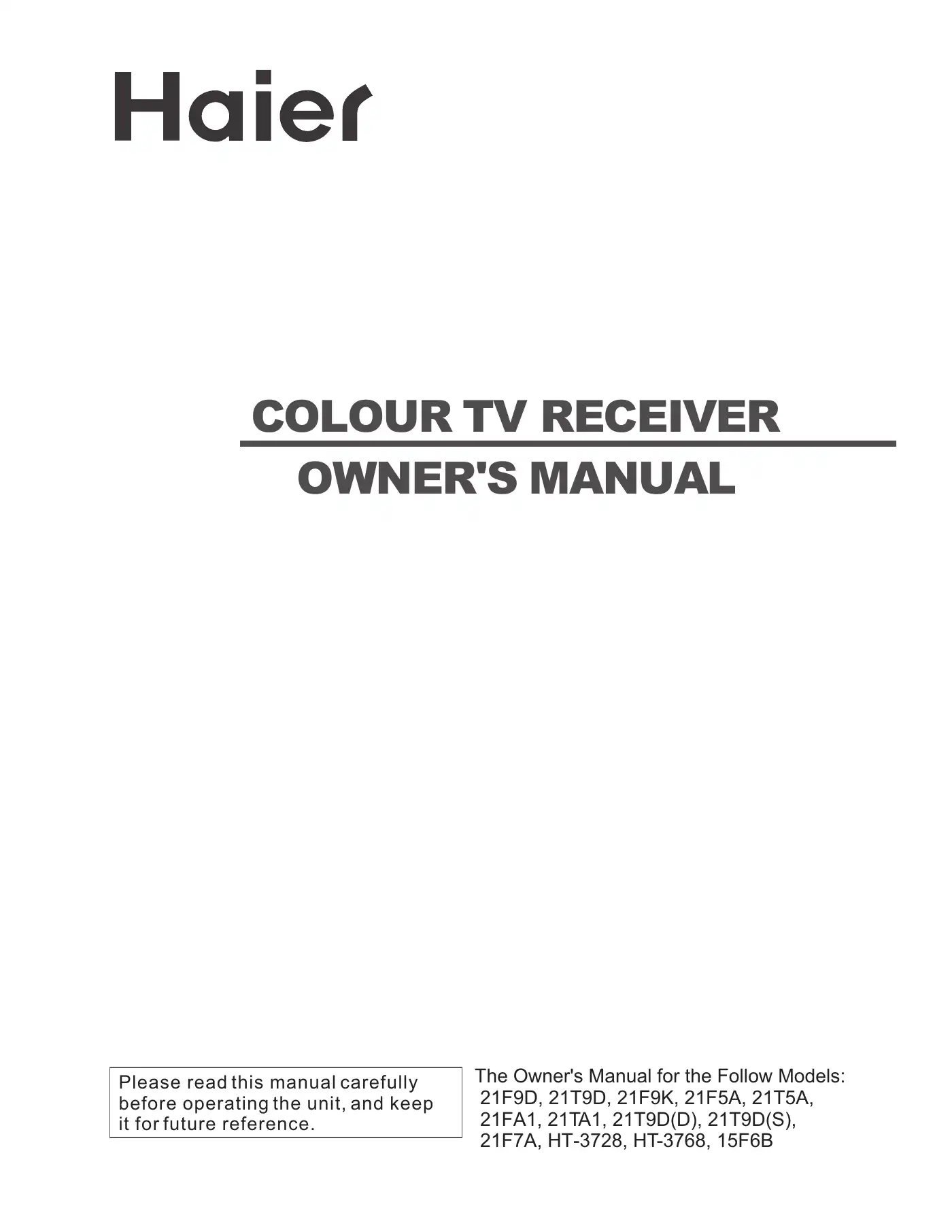 Haier 21F9D Owner's Manual Manual pdf 1 page image