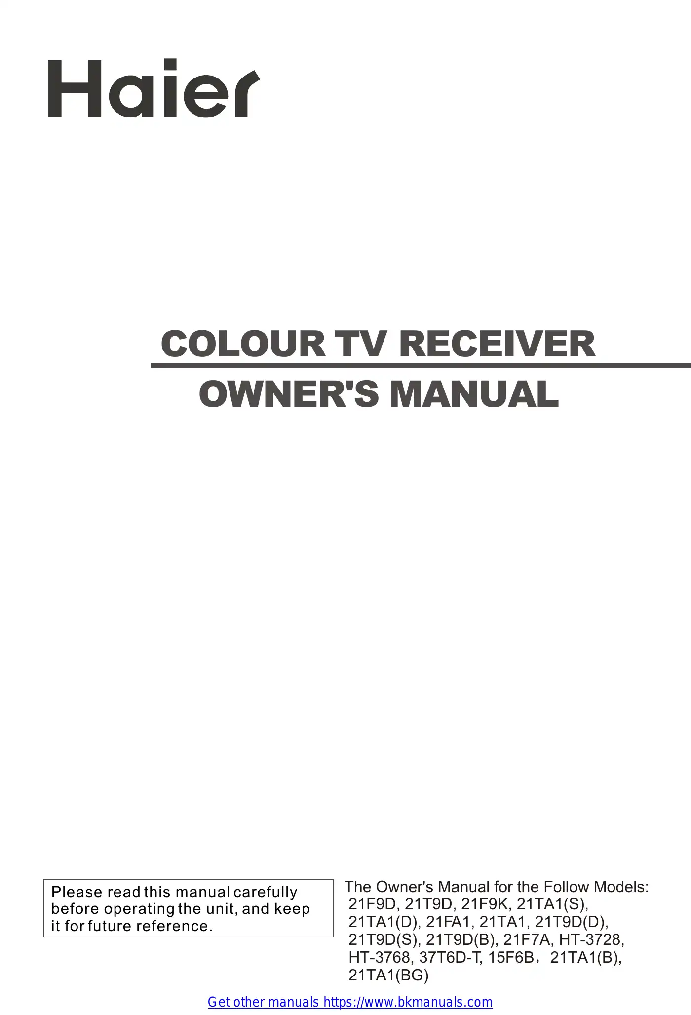 Haier 21F9D Owner's Manual Manual pdf 1 page image