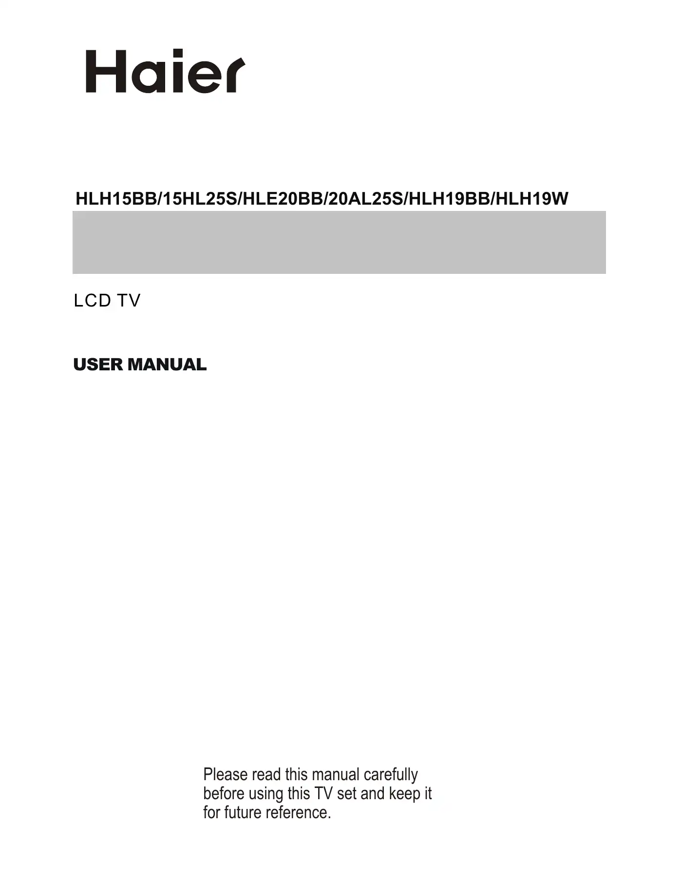 Haier 15HL25S User Manual Manual pdf 1 page image