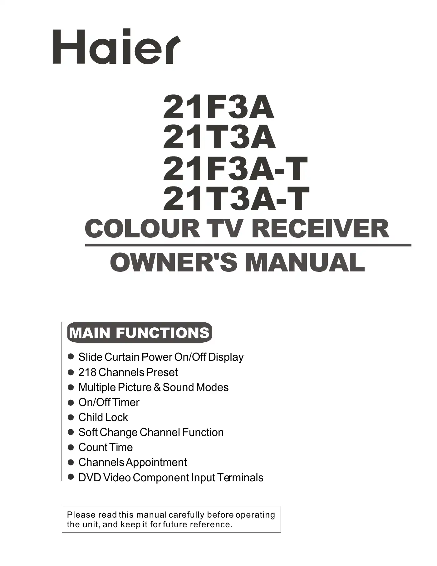 Haier 21F3A Owner's Manual Manual pdf 1 page image