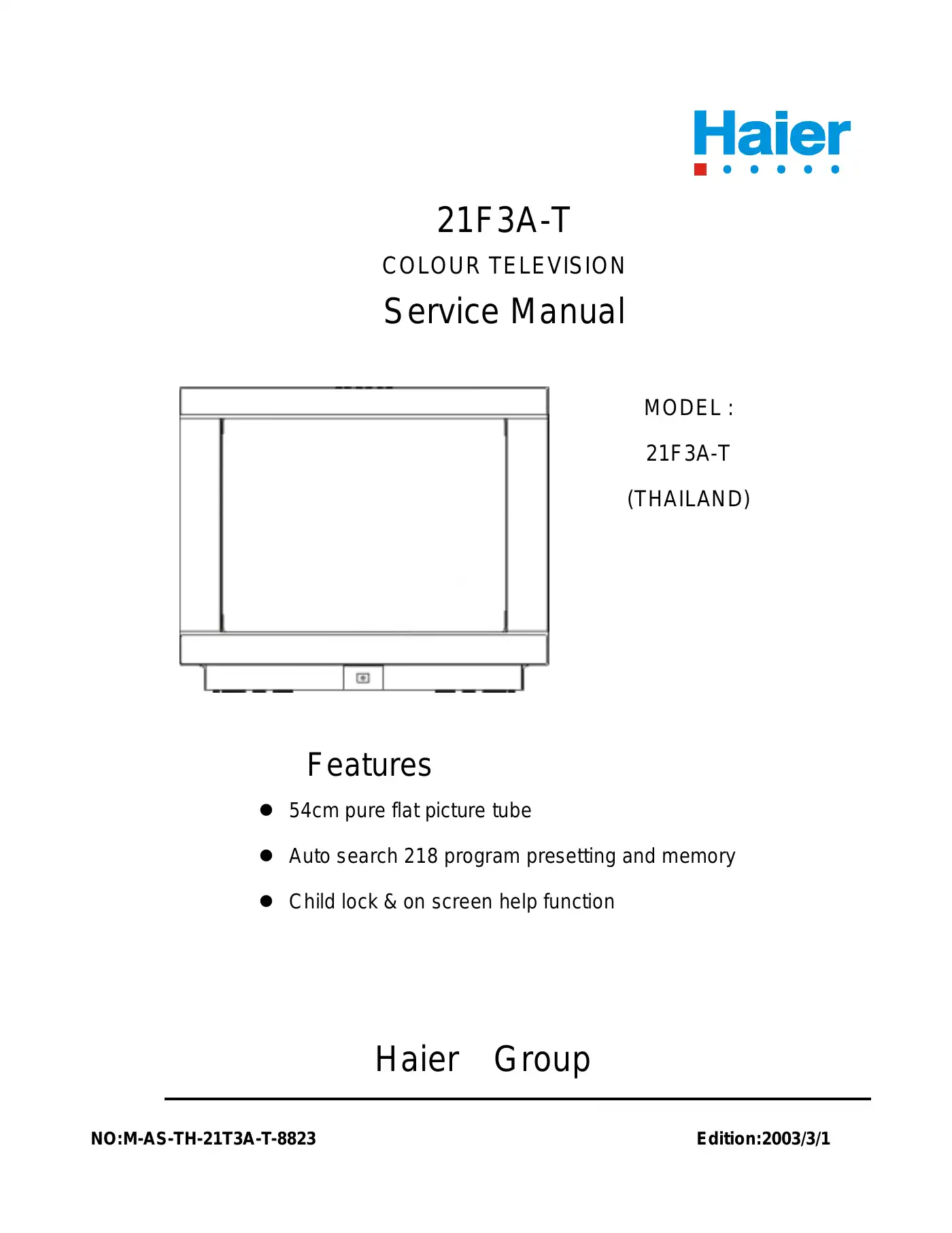 Haier 21F3A-T Service Manual Manual pdf 1 page image