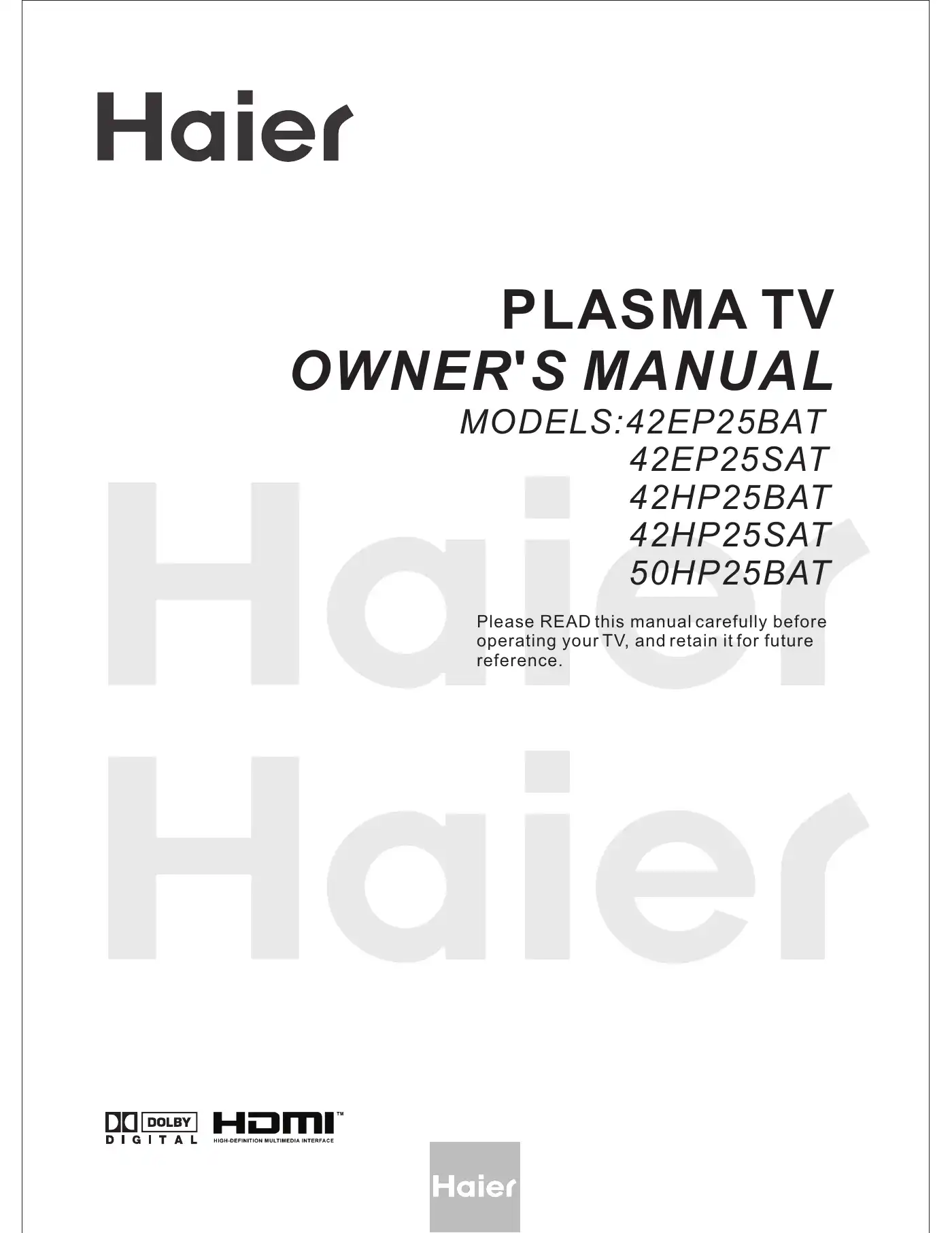 Haier 42EP25SAT Owner's Manual Manual pdf 1 page image