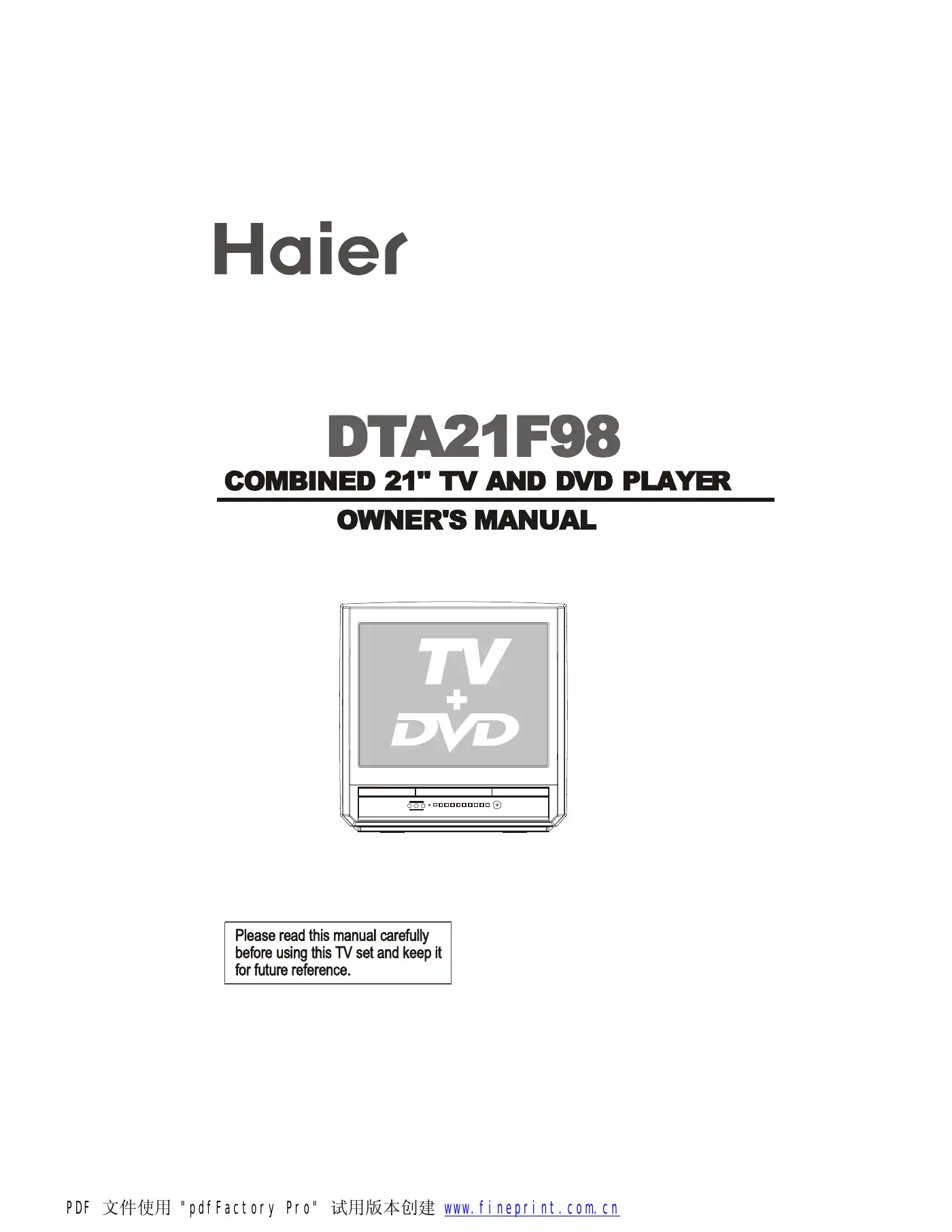 Haier DTA21F98 Owner's Manual Manual pdf 1 page image