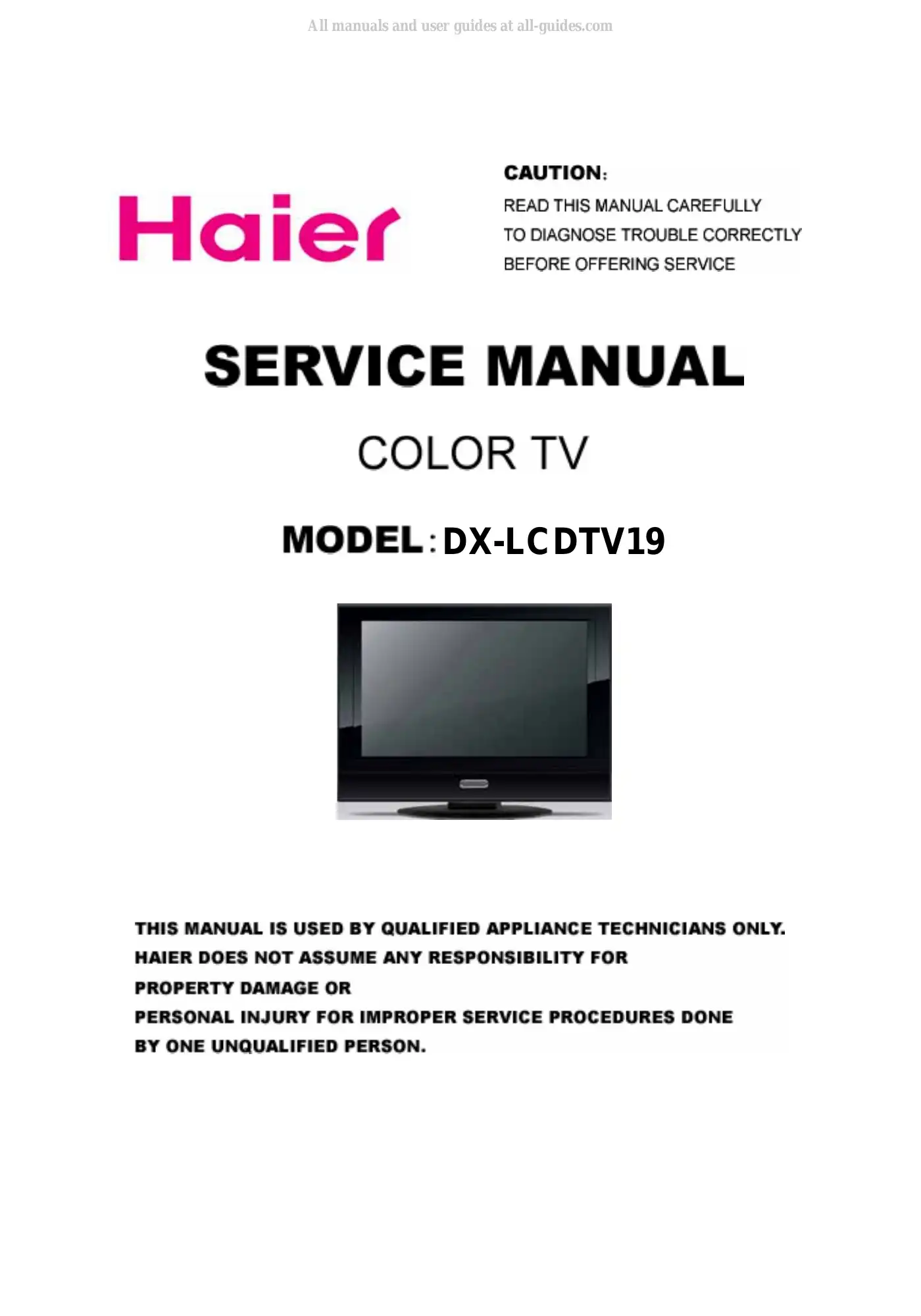 Haier DX-LCDTV19 Service Manual Manual pdf 1 page image