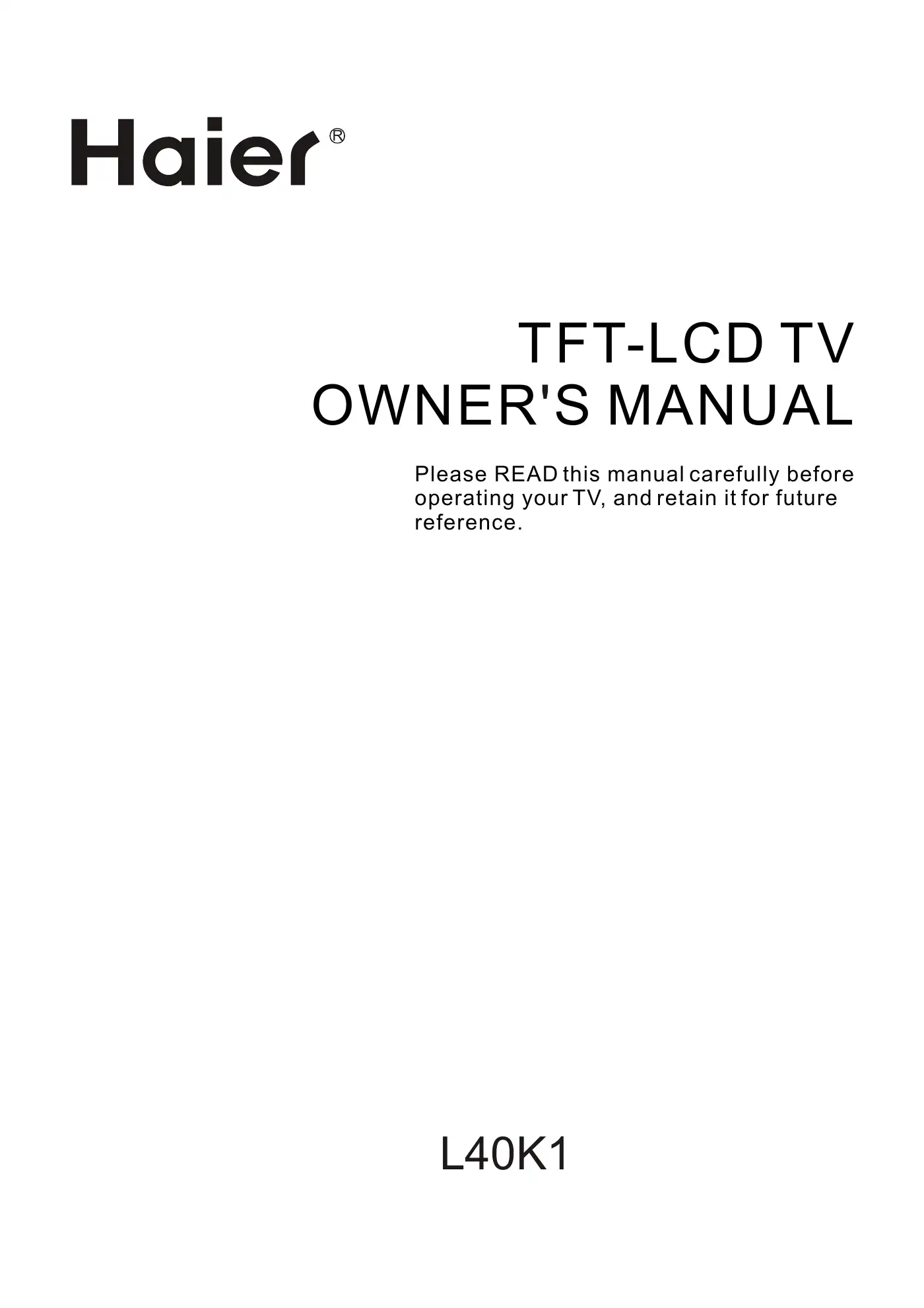 Haier HL40K2AFA Owner's Manual Manual pdf 1 page image