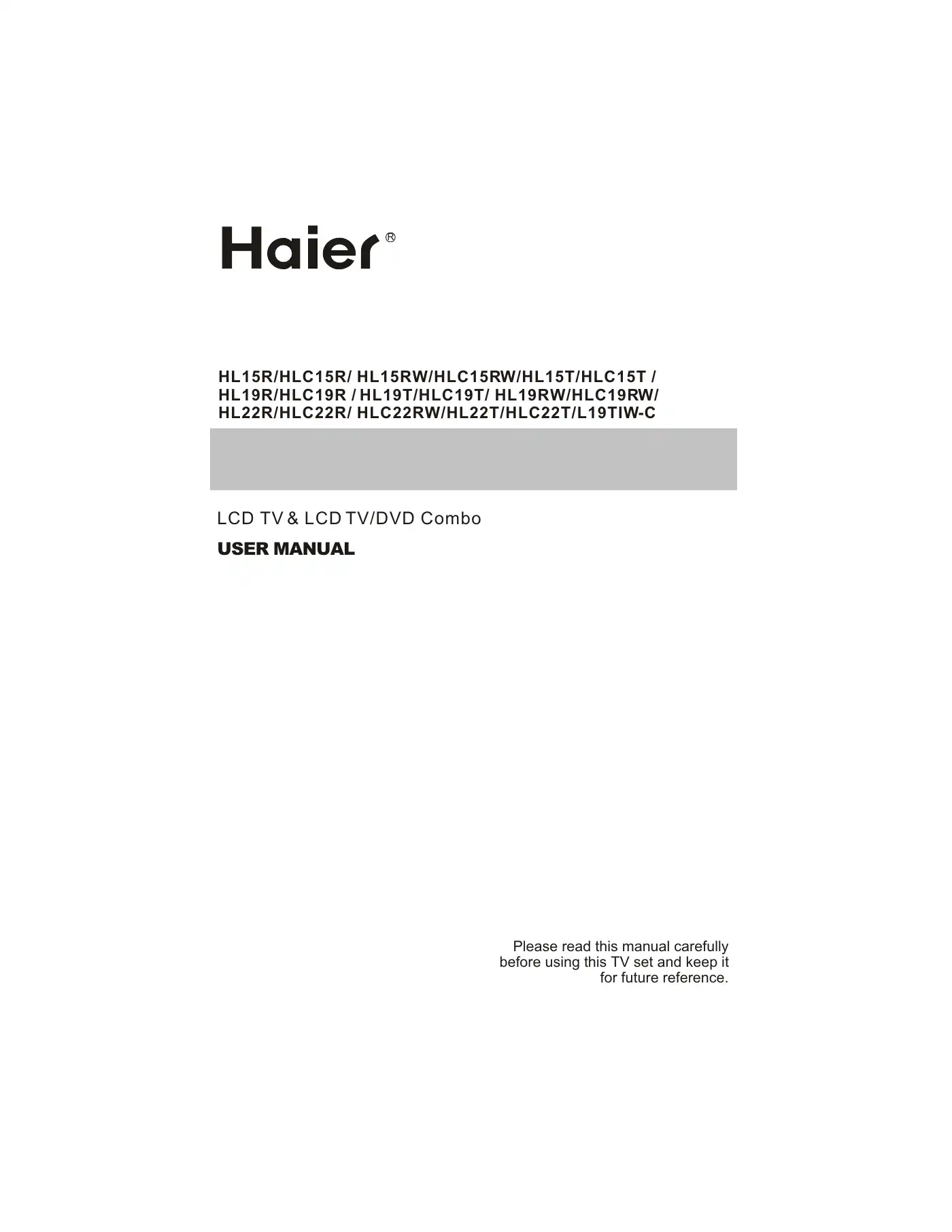 Haier HL19T User Manual Manual pdf 1 page image