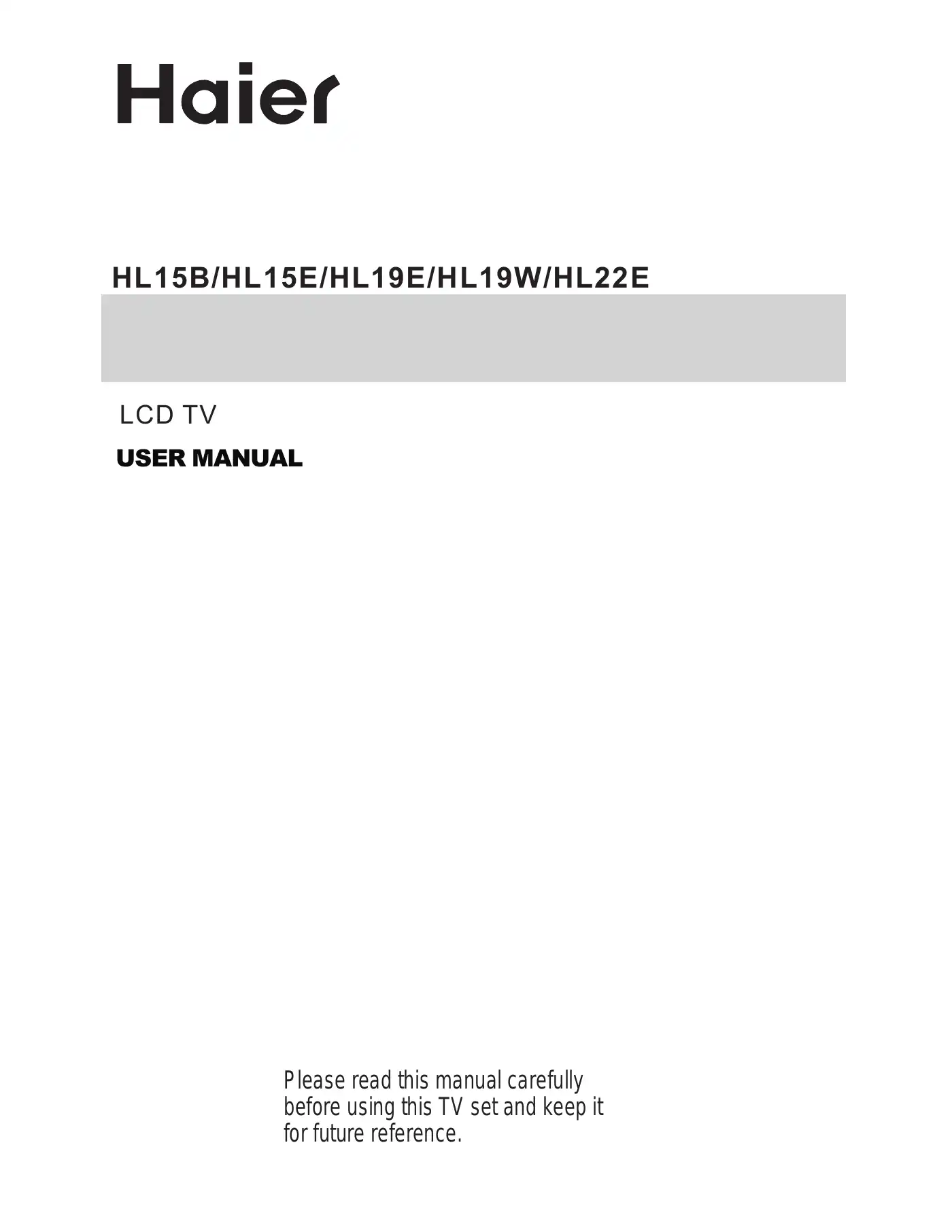 Haier HL15B User Manual Manual pdf 1 page image